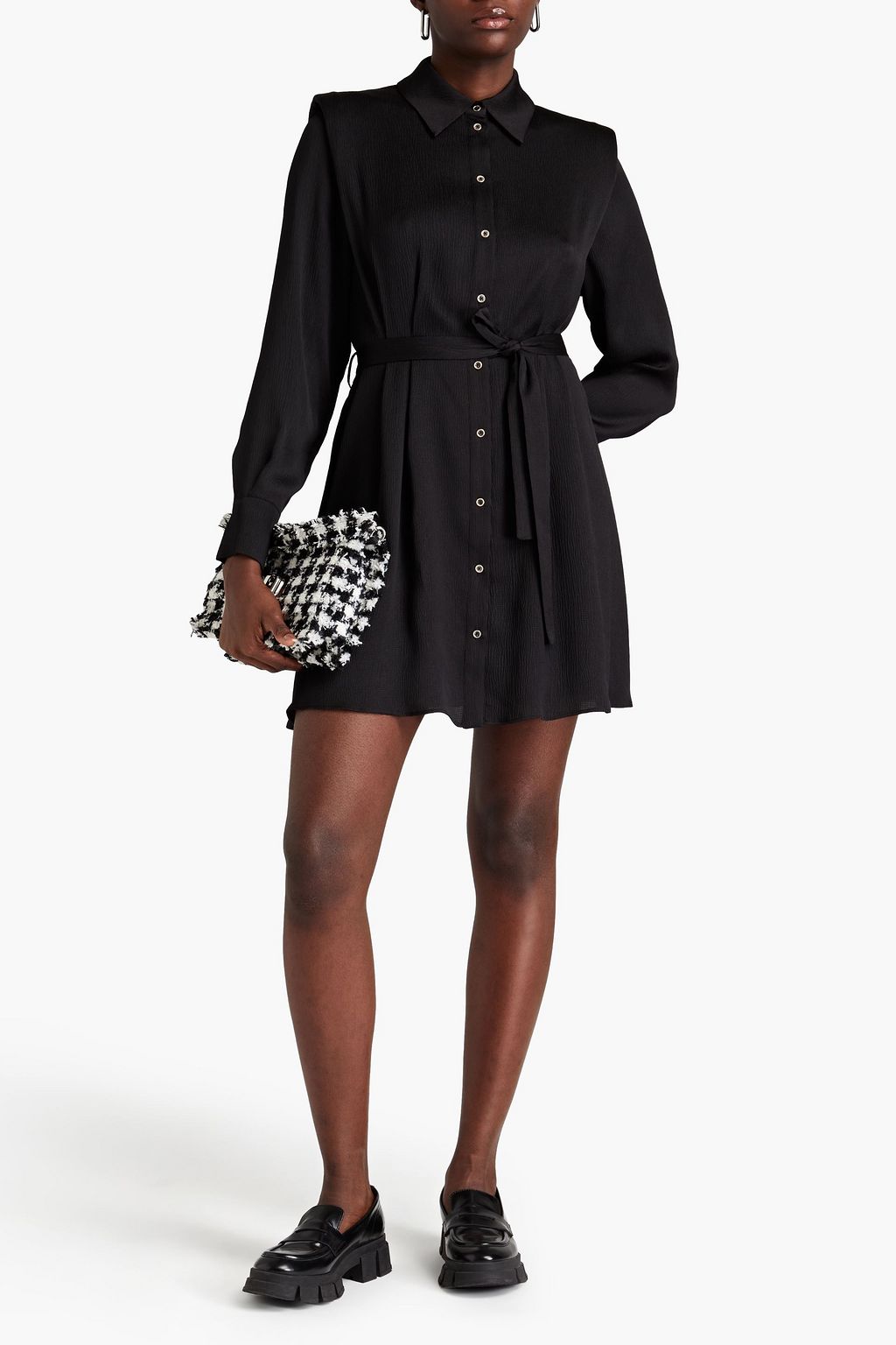 CLAUDIE PIERLOT サティーン ミニシャツワンピース プリーツ入り