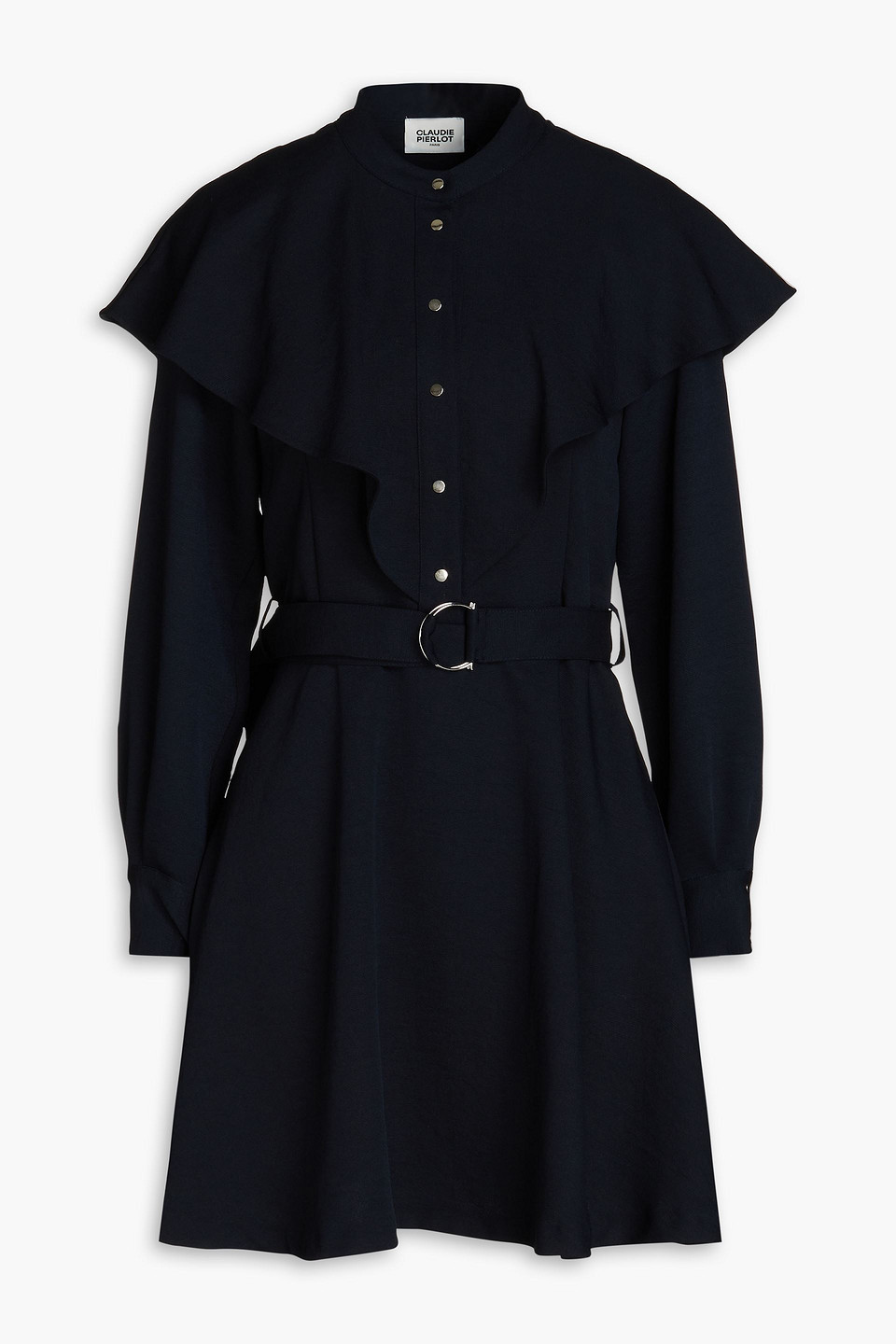 Claudie Pierlot Romilo Belted Layered Piqué Mini Shirt Dress In Blue