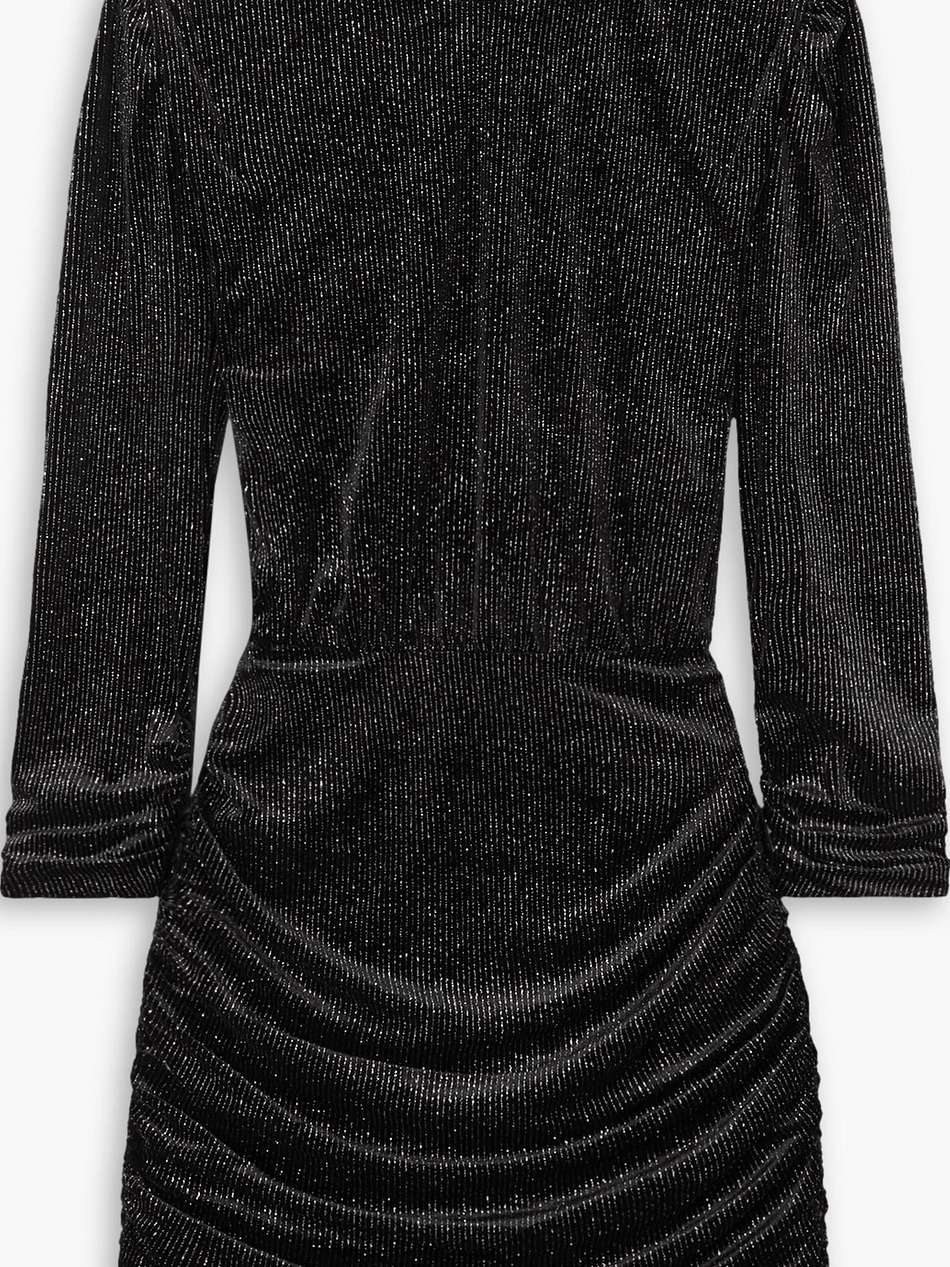 moon river glittered ruched stretch-velvet mini dress