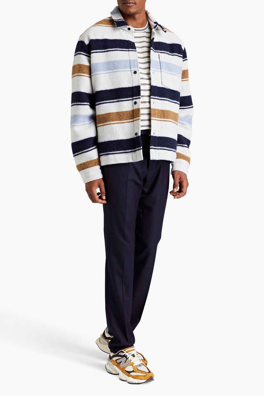 OFFICINE GÉNÉRALE Jarod brushed striped wool-blend jacket