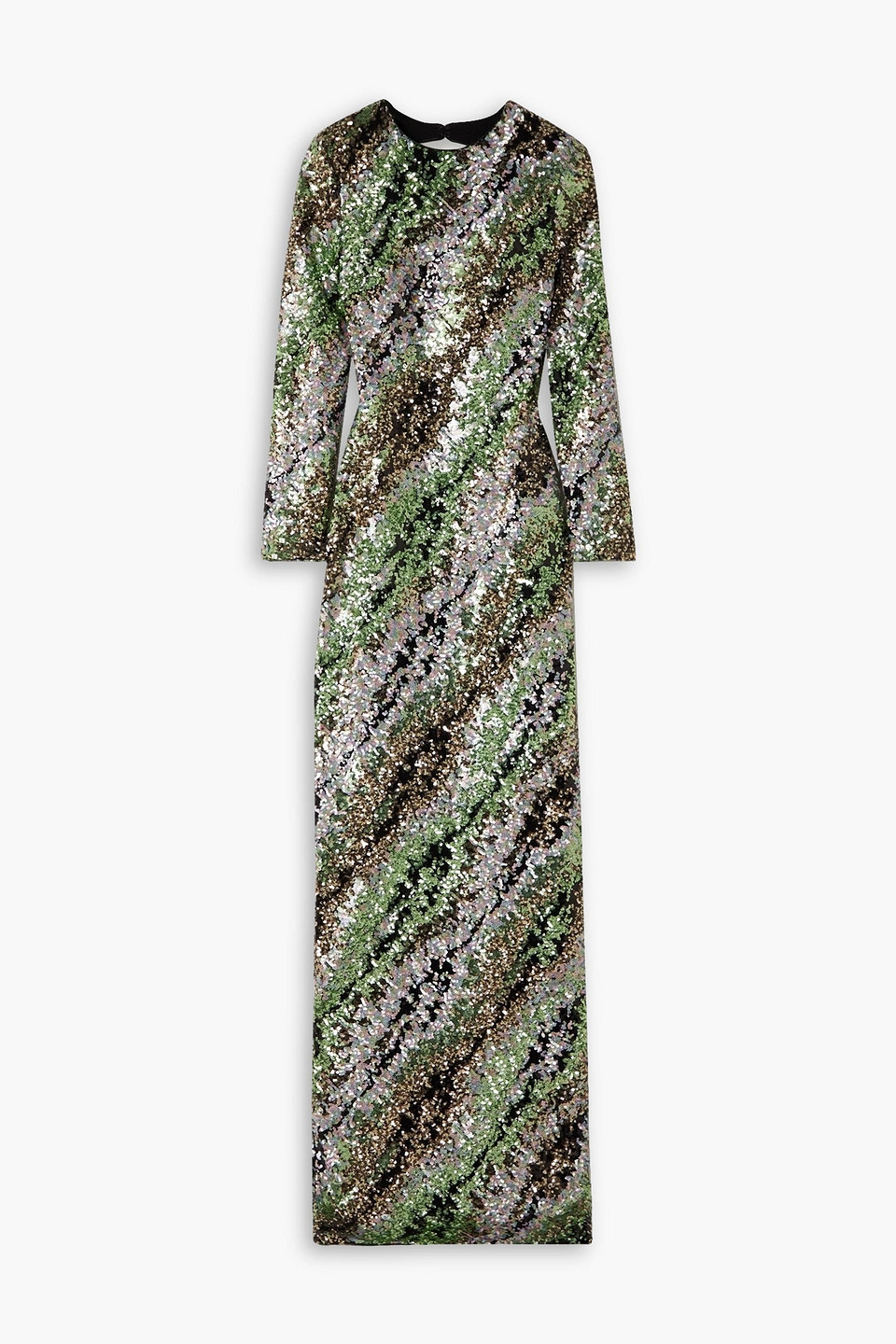 Halpern Sequined Open-back Column Gown In Green