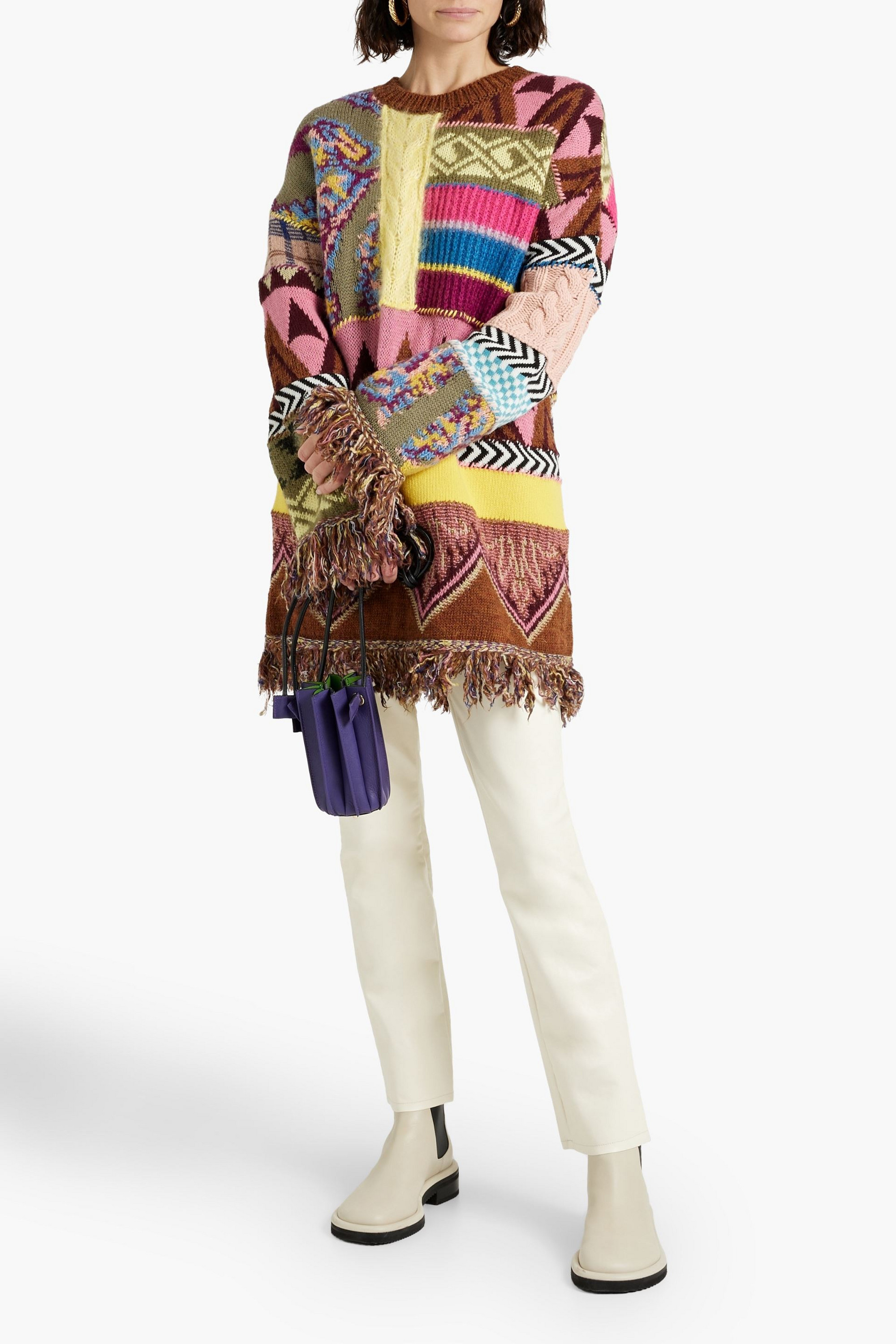 Etro Fringed patchwork wool-blend sweater