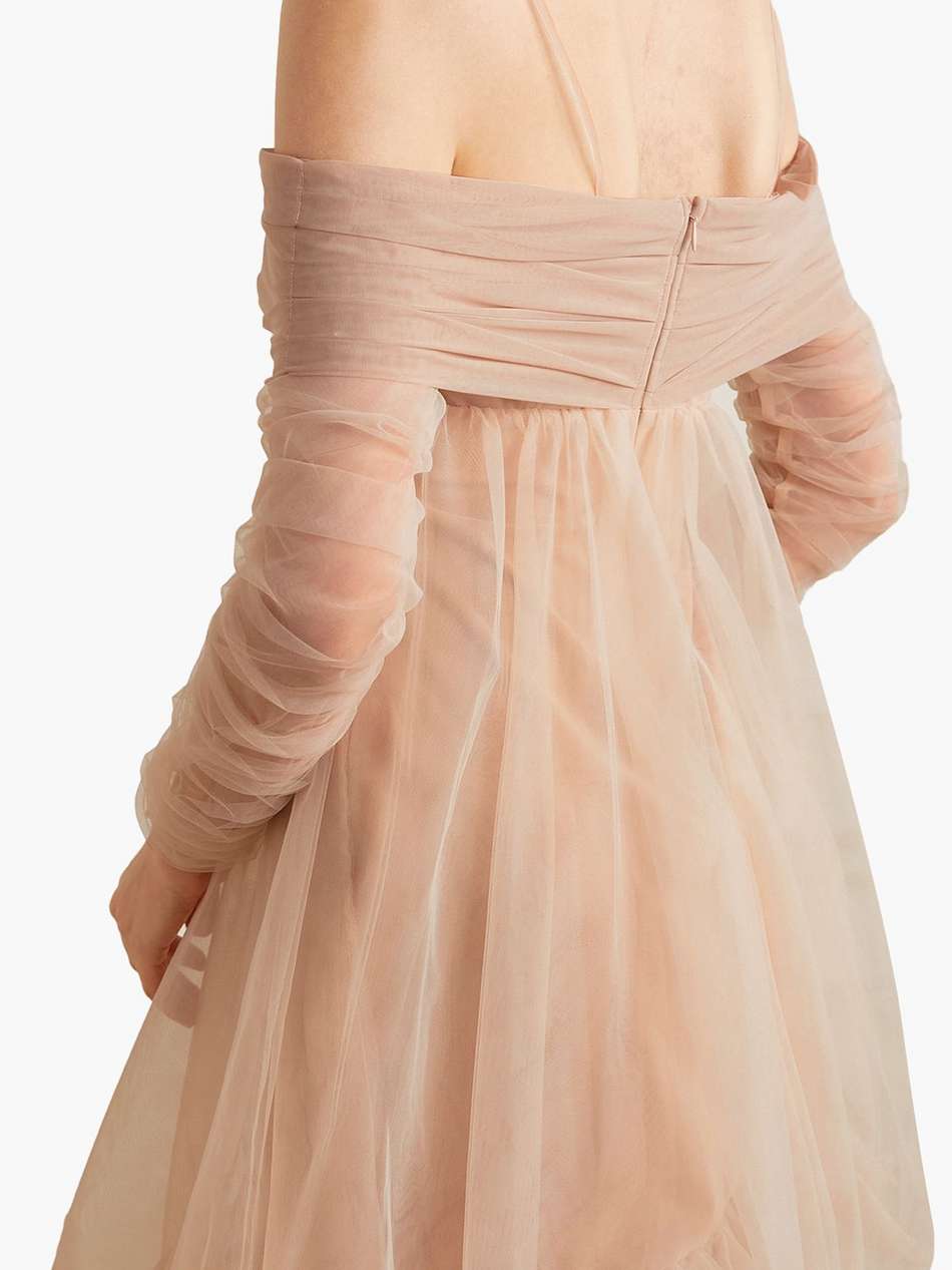 cold-shoulder gathered tulle mini dress