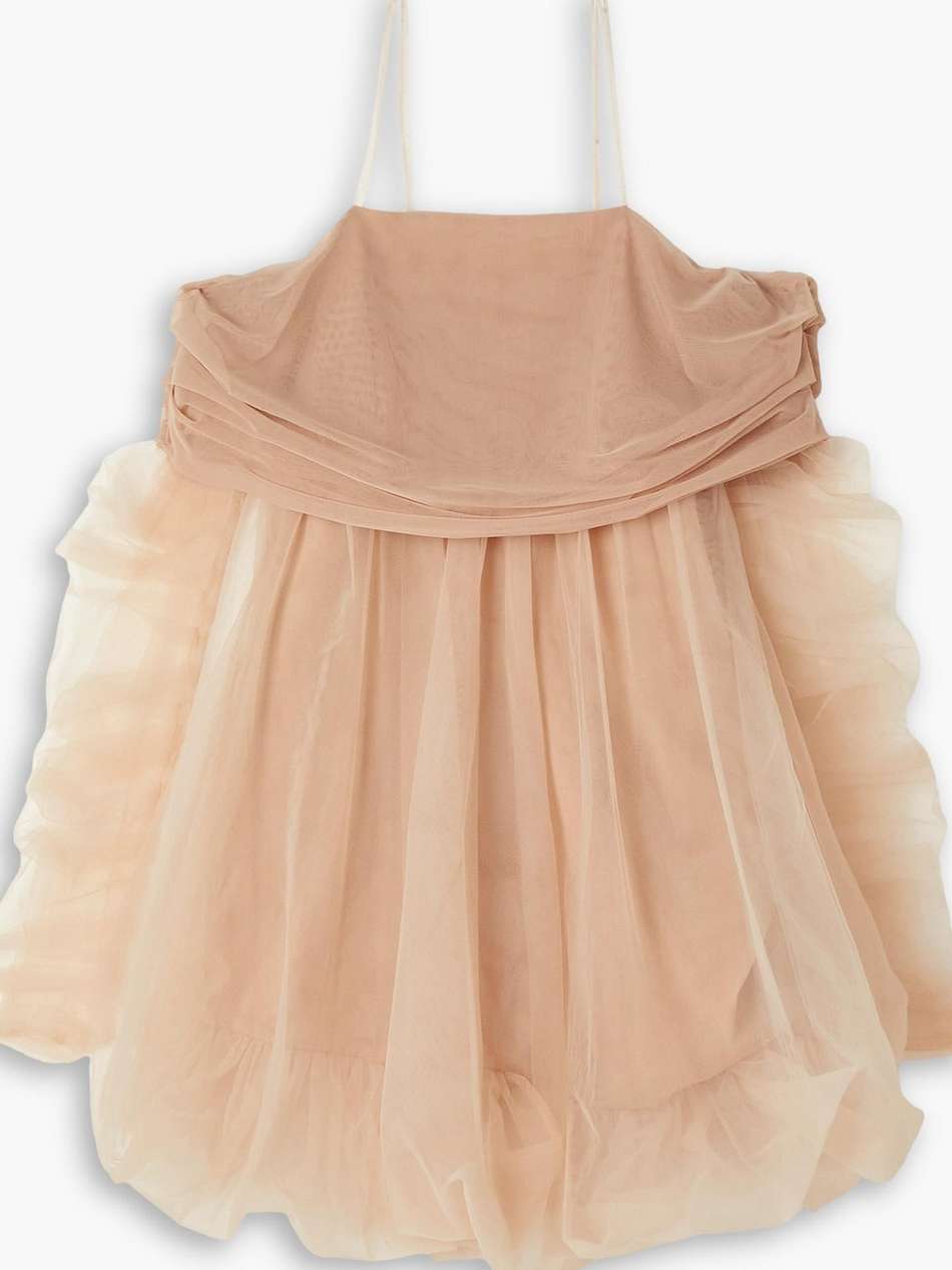 cold-shoulder gathered tulle mini dress