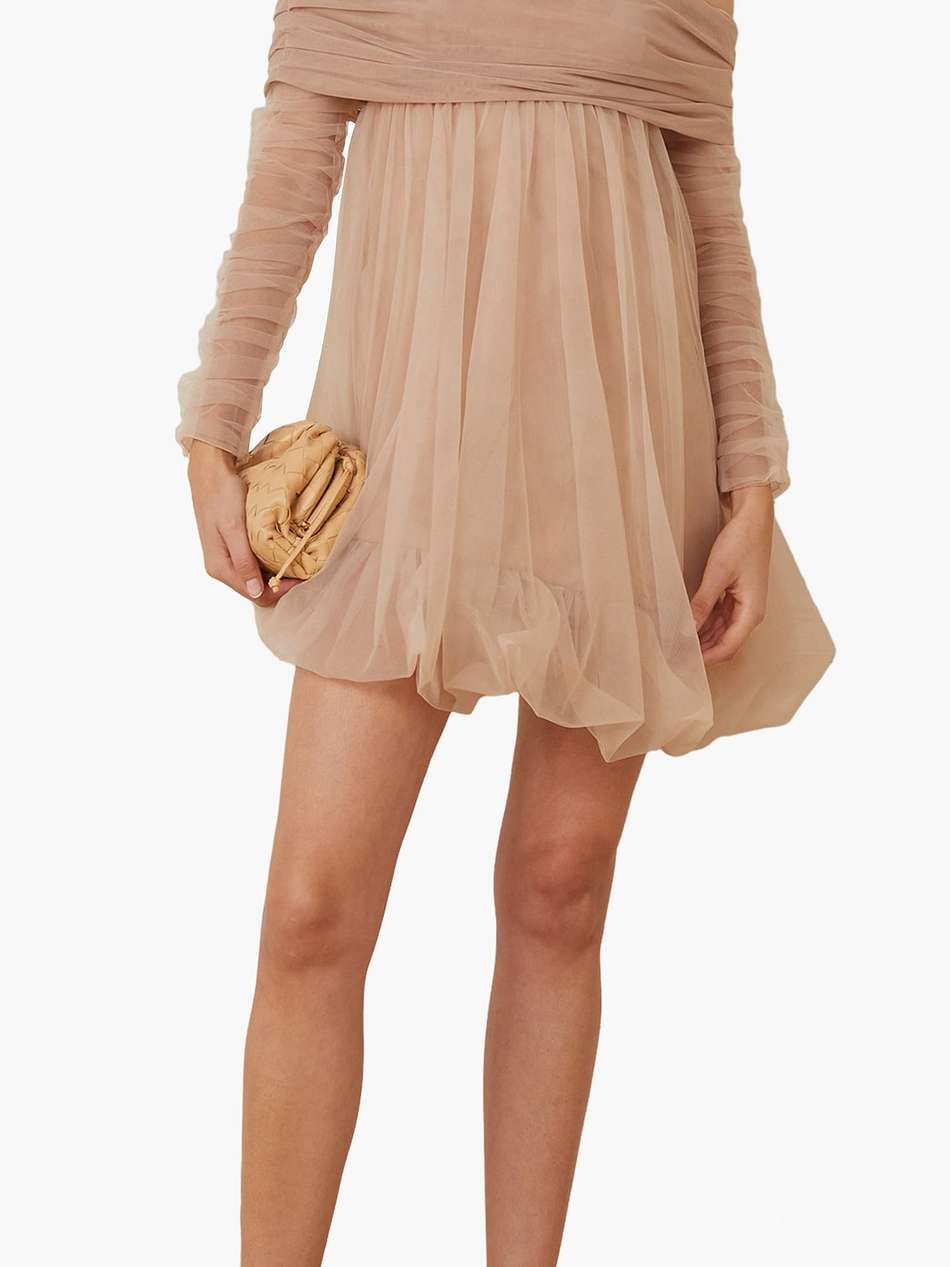 cold-shoulder gathered tulle mini dress