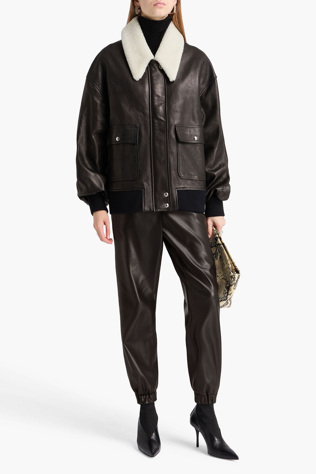 KHAITE Shearling-trimmed leather jacket