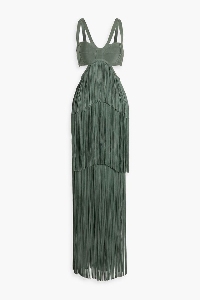 Cutout fringed bandage maxi dress