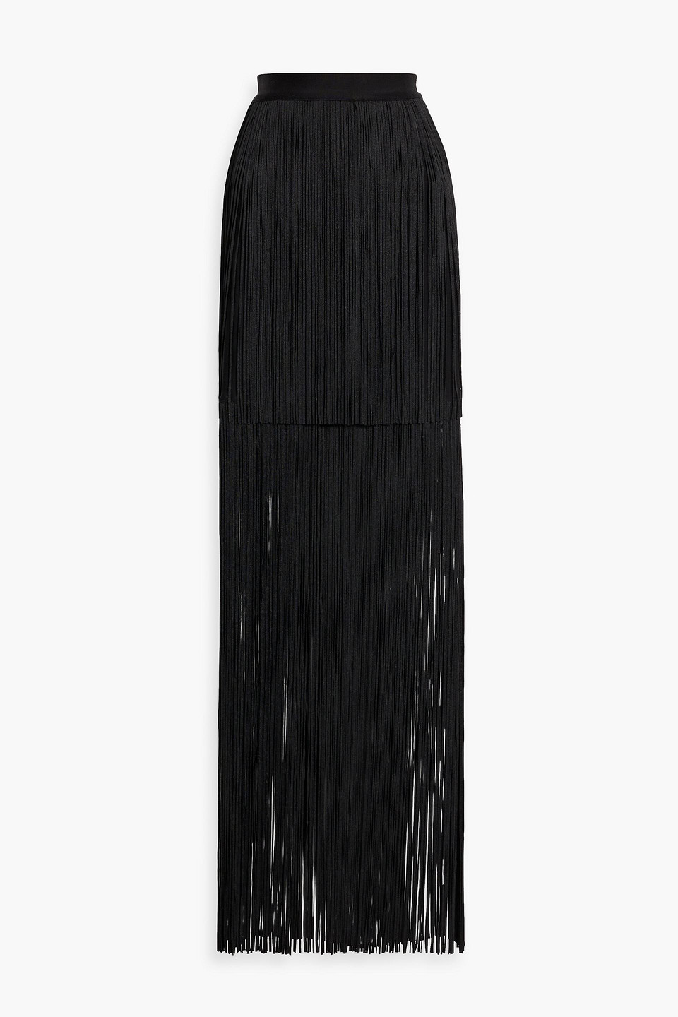 Shop Herve Leger Fringed Bandage Maxi Skirt In Black