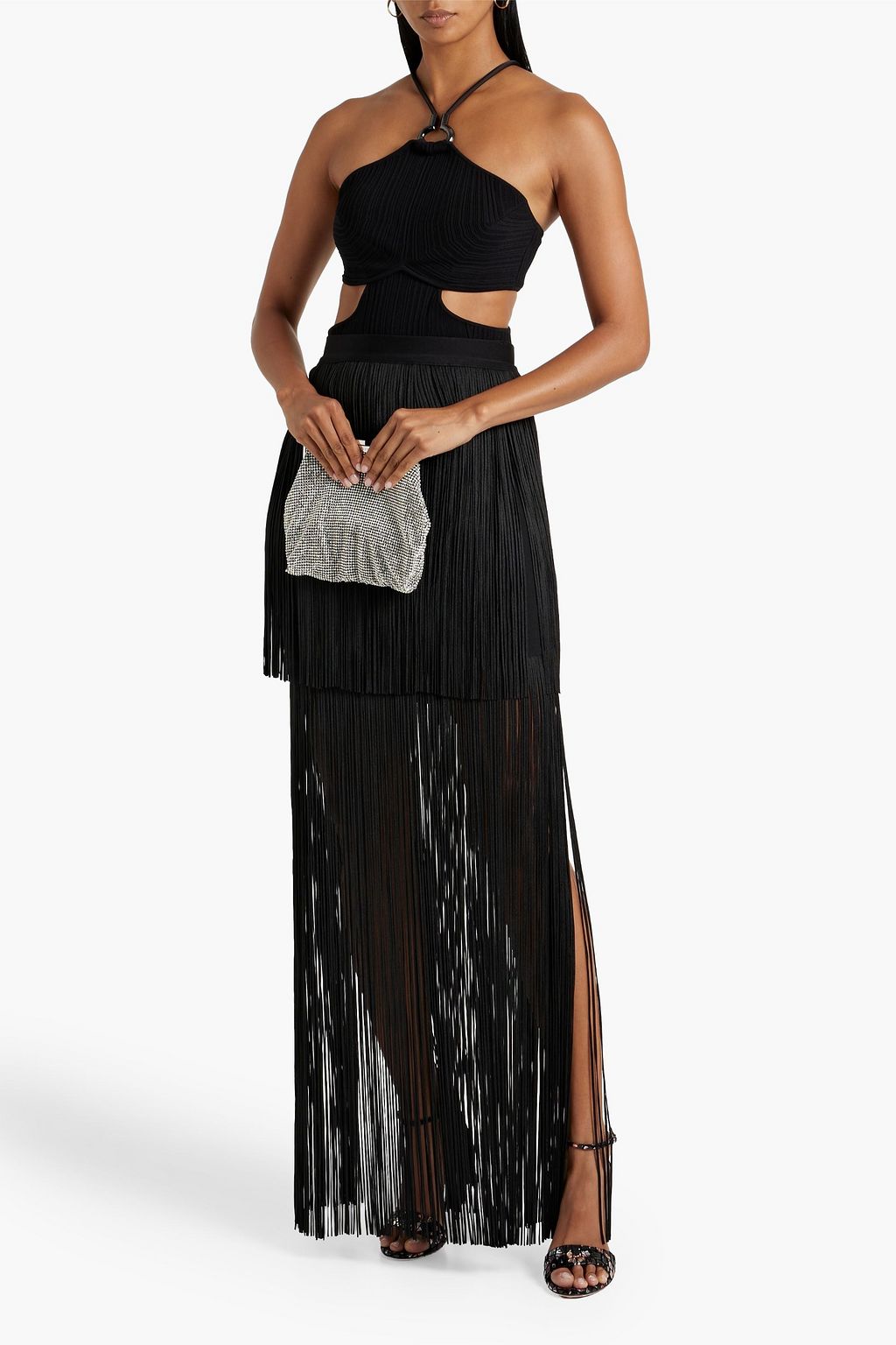 HERVÉ LÉGER Fringed bandage maxi skirt