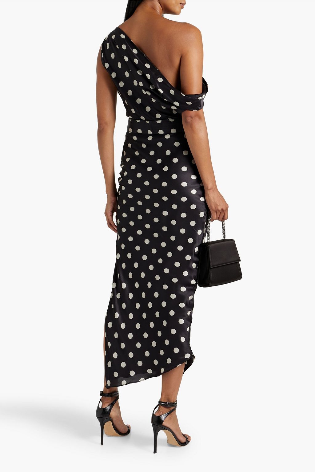 NICHOLAS One-shoulder polka-dot satin midi dress