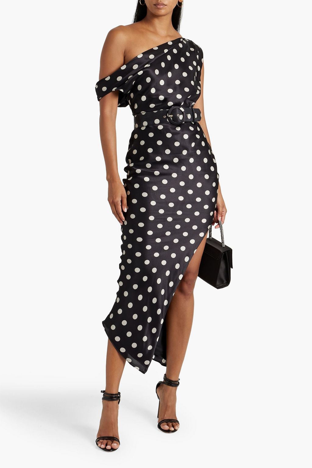 NICHOLAS One-shoulder polka-dot satin midi dress