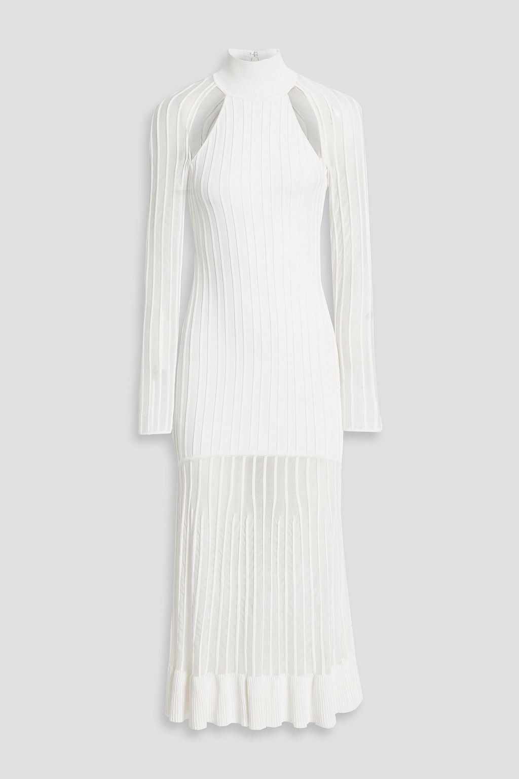 HERVÉ LÉGER Mesh-paneled ribbed-knit turtleneck midi dress | THE OUTNET