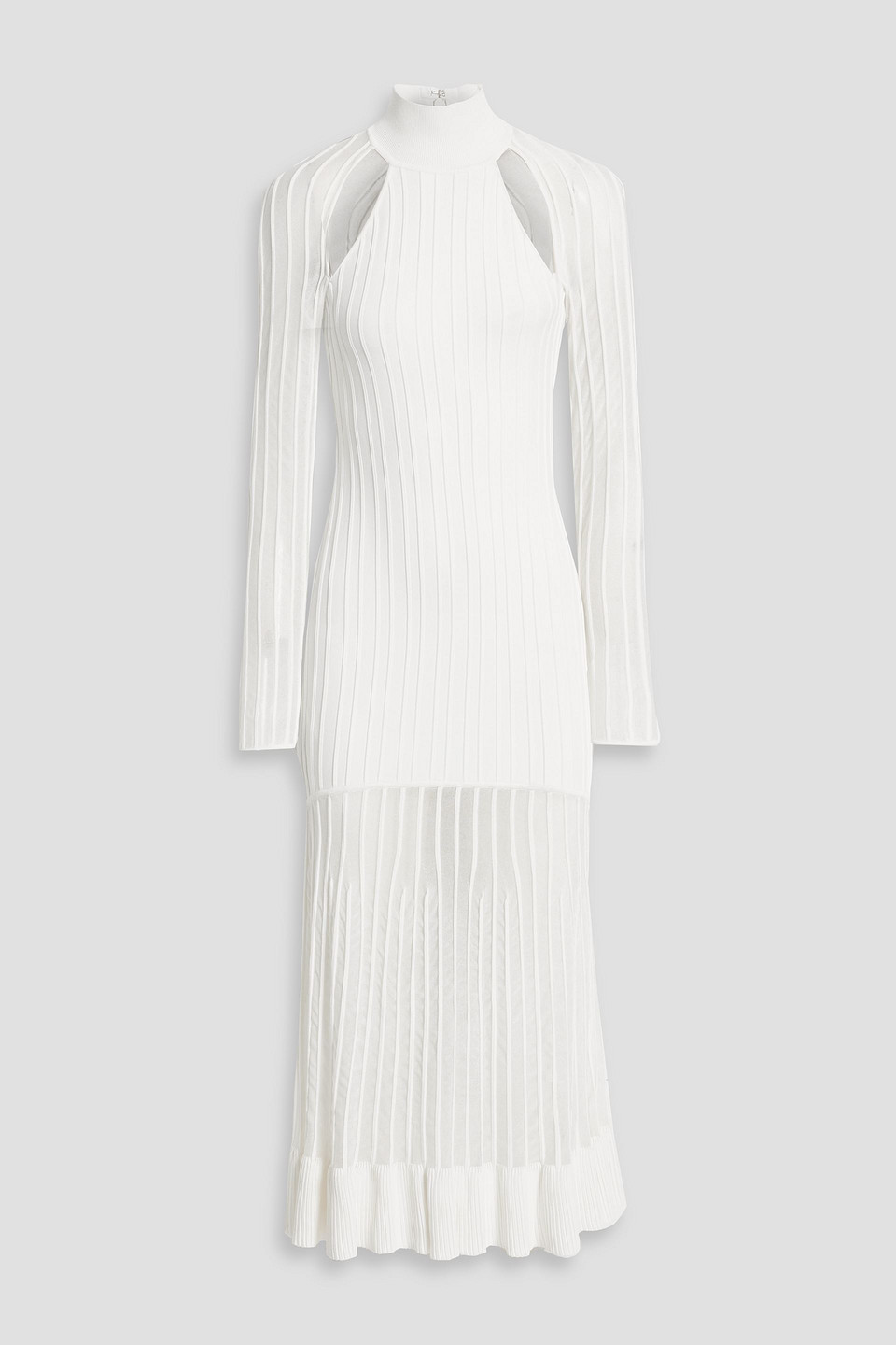 Hervé Léger Mesh-paneled ribbed-knit turtleneck midi dress