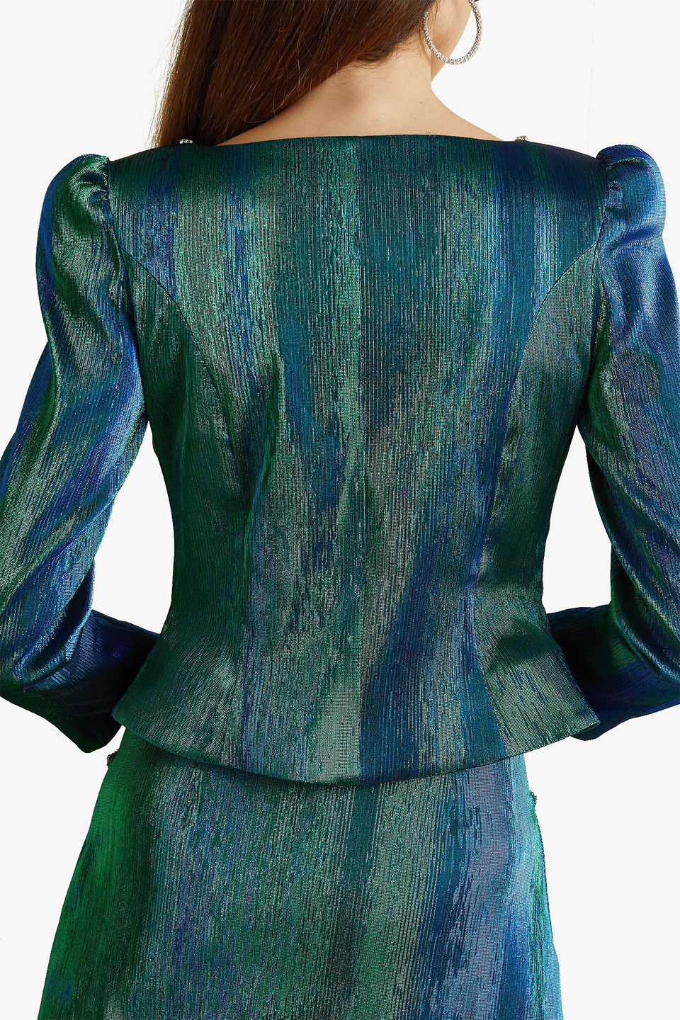 Shop Miss Sohee The Vanguard Ariana Crystal-embellished Lamé Jacket In Teal