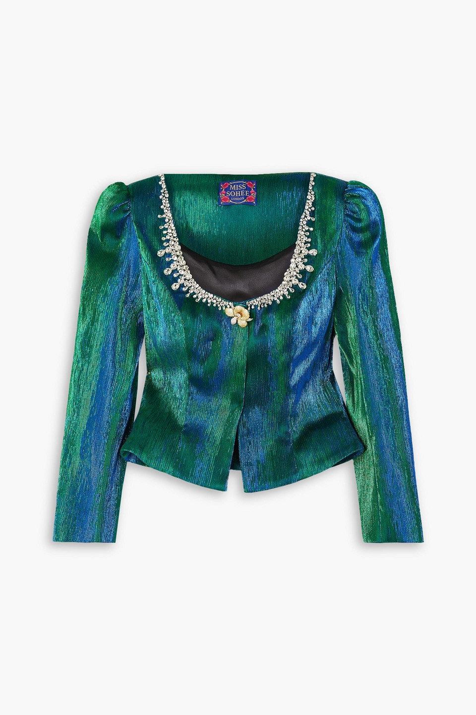 Miss Sohee The Vanguard Ariana Crystal-embellished Lamé Jacket In Teal