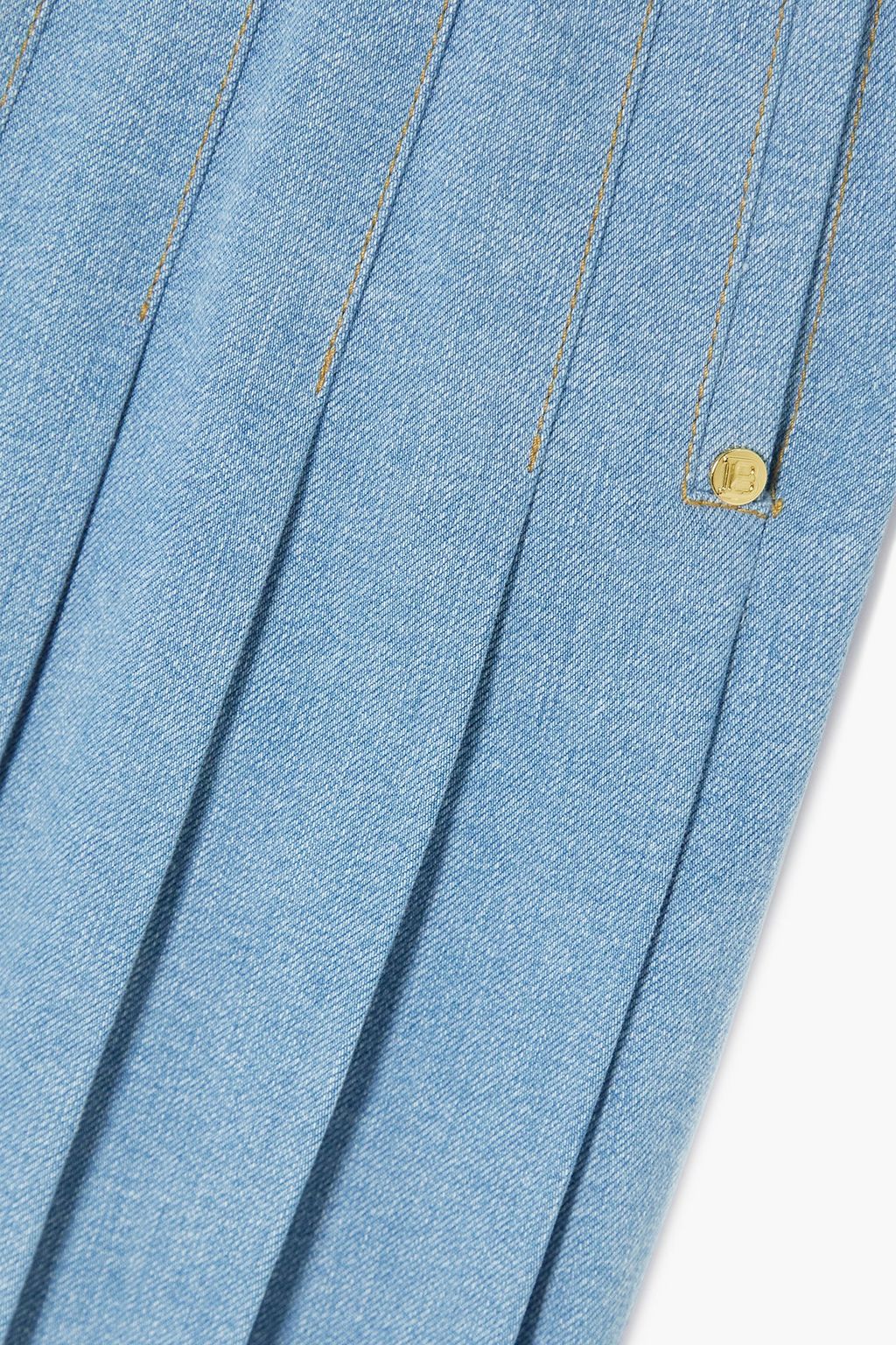 BALMAIN Button-embellished pleated denim mini skirt