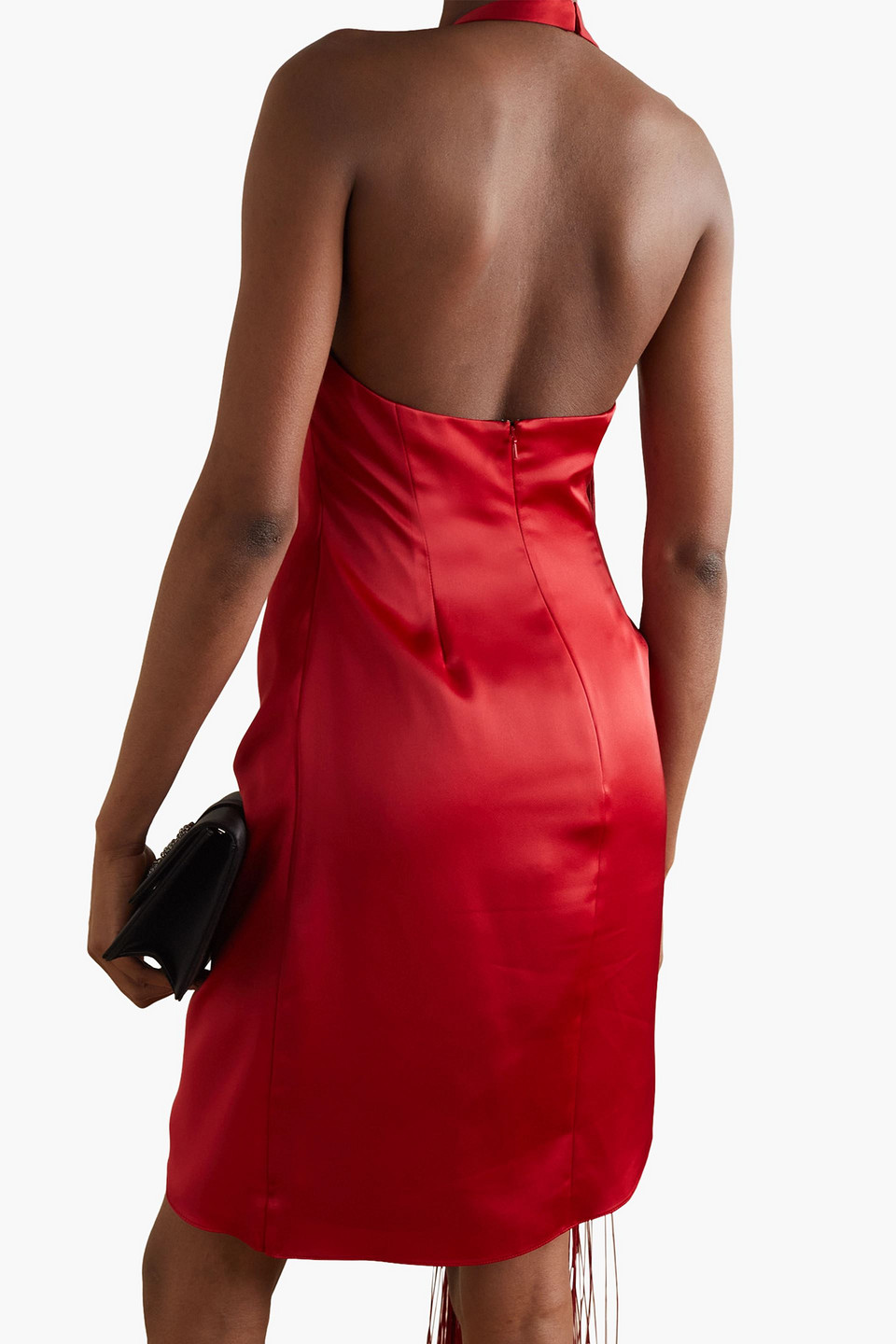 Halpern - Drapiertes Neckholder-minikleid Aus Duchesse-satin Mit Fransen - Rot - Fr 34 