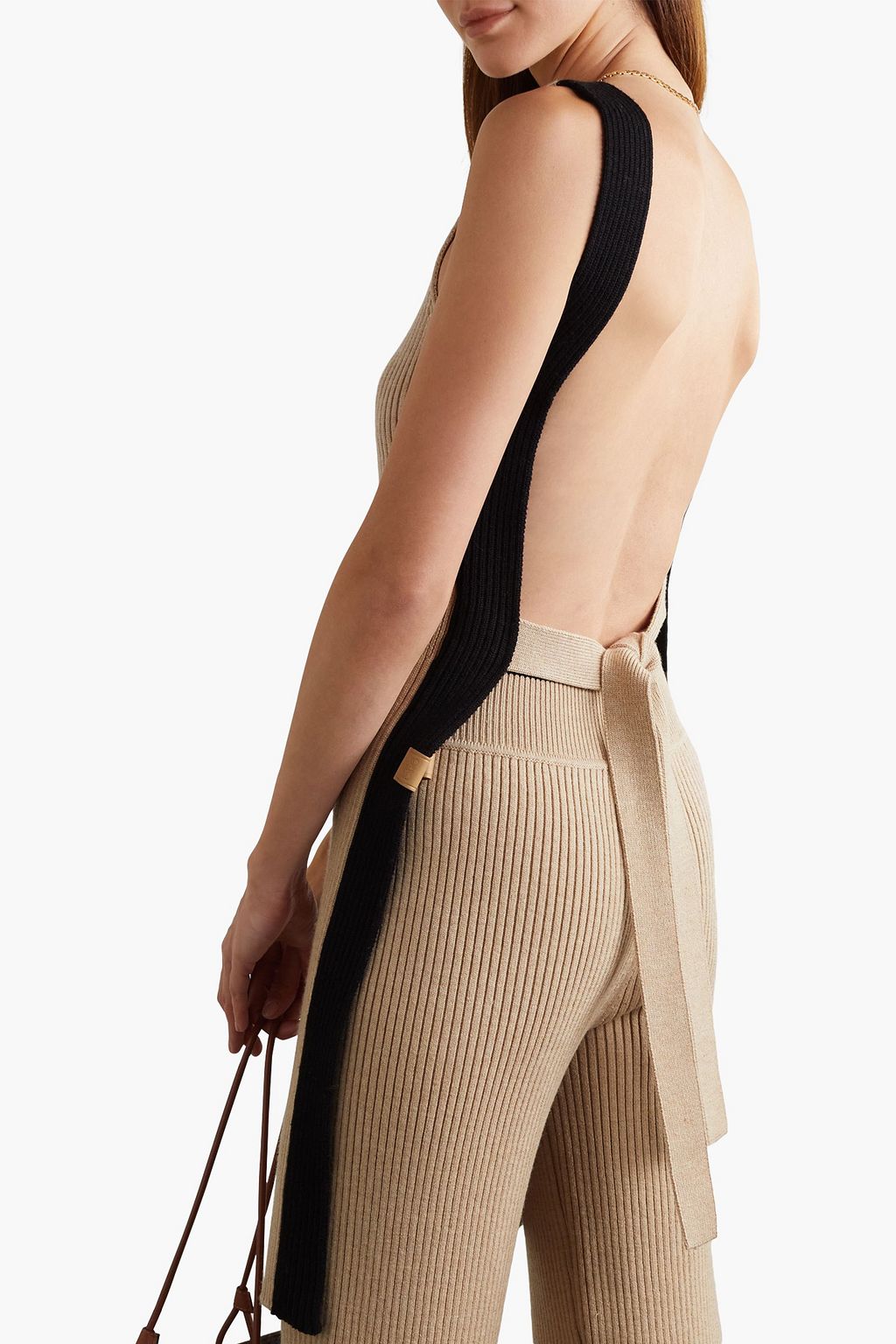 LOEWE Two-tone open-back ribbed wool tunic