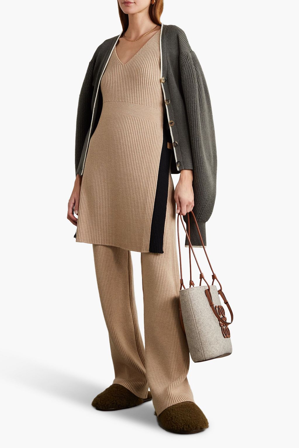 LOEWE Two-tone open-back ribbed wool tunic