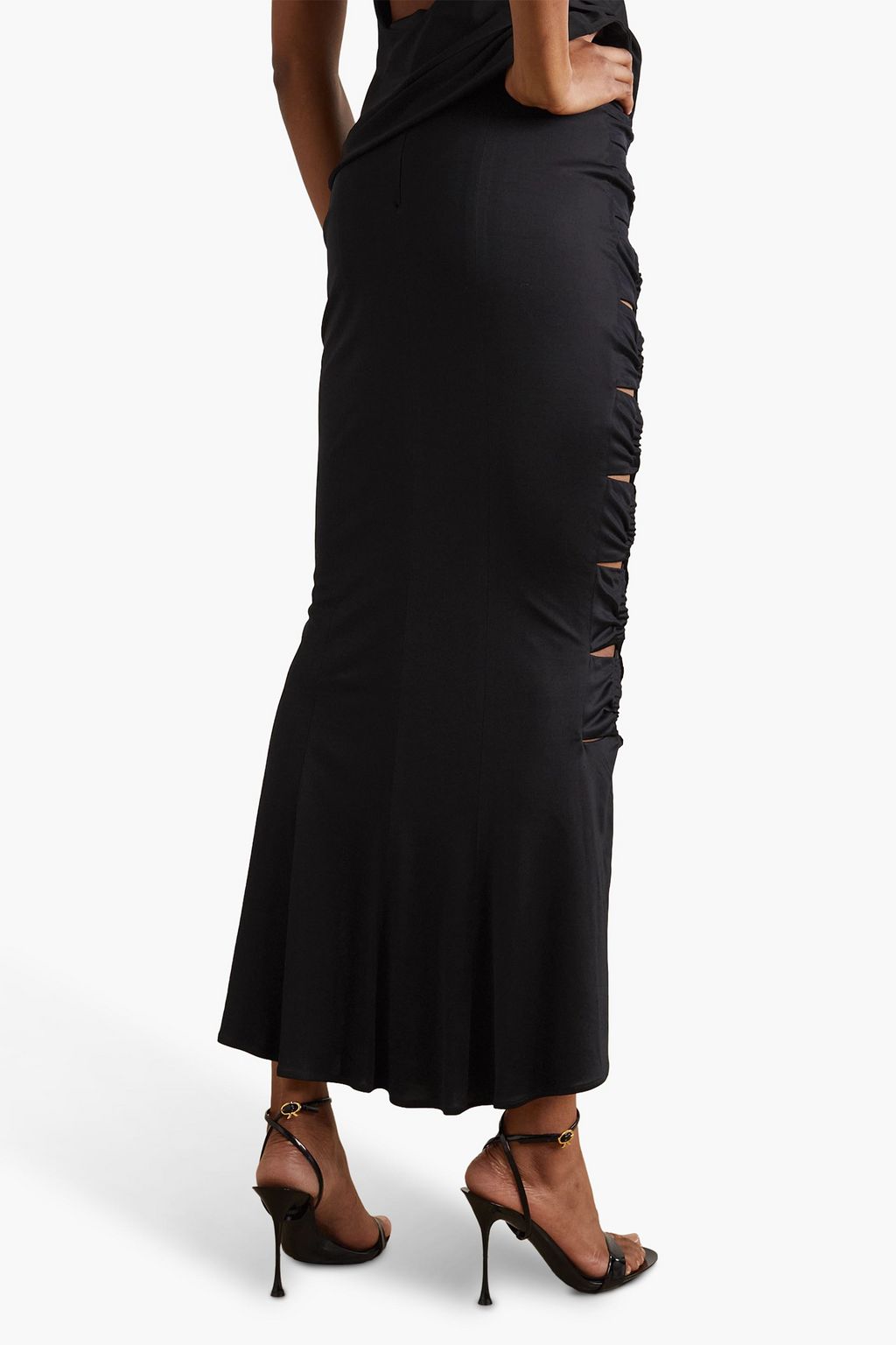 GALVAN  LONDON Vertebrae ruched cutout satin-jersey maxi skirt