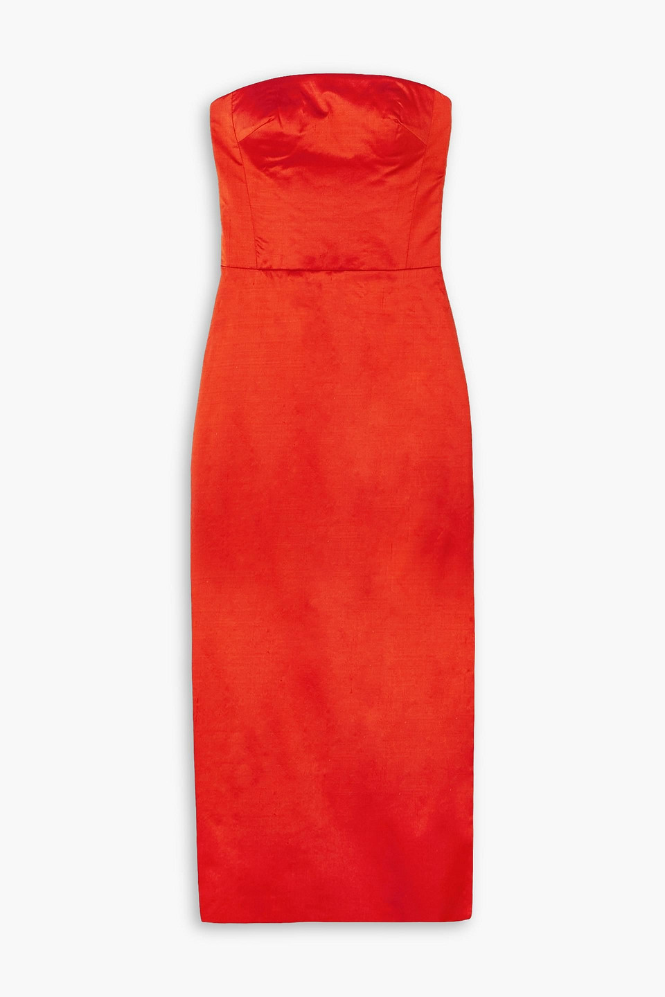 Rasario Lady Strapless Silk-dupioni Midi Dress In Tomato Red