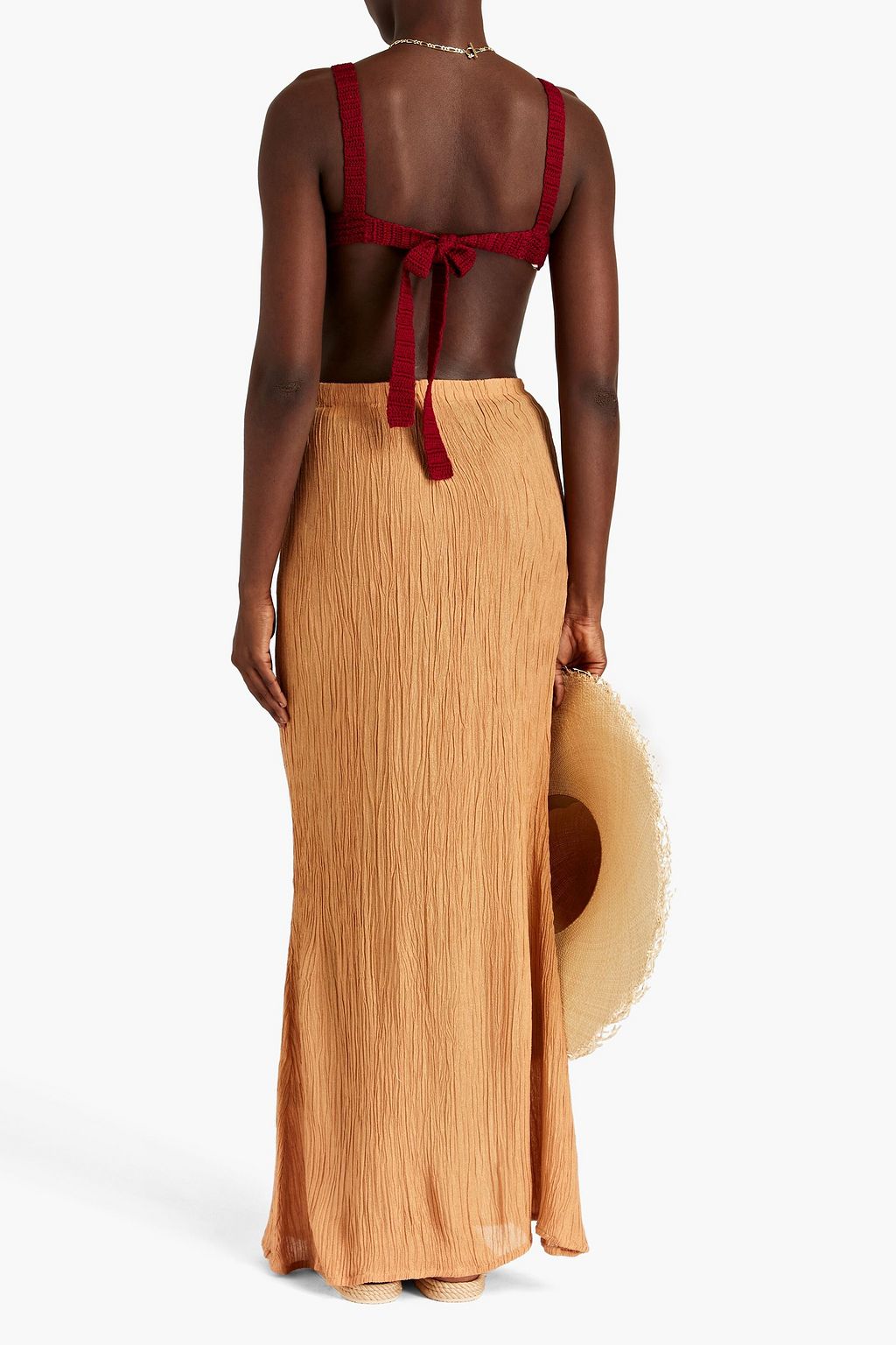 SAVANNAH MORROW Crinkled bamboo and silk-blend maxi skirt