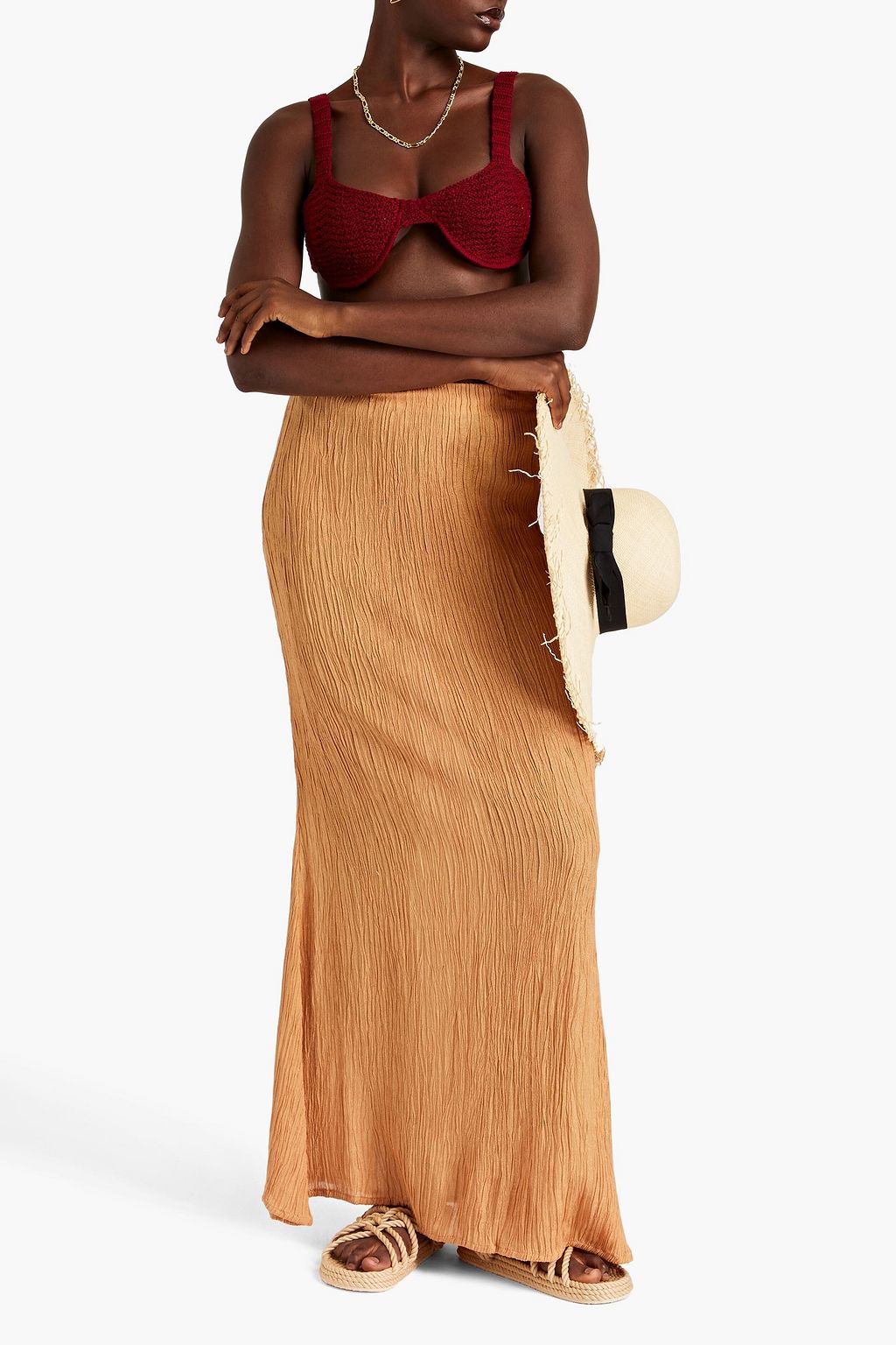 SAVANNAH MORROW Crinkled bamboo and silk-blend maxi skirt