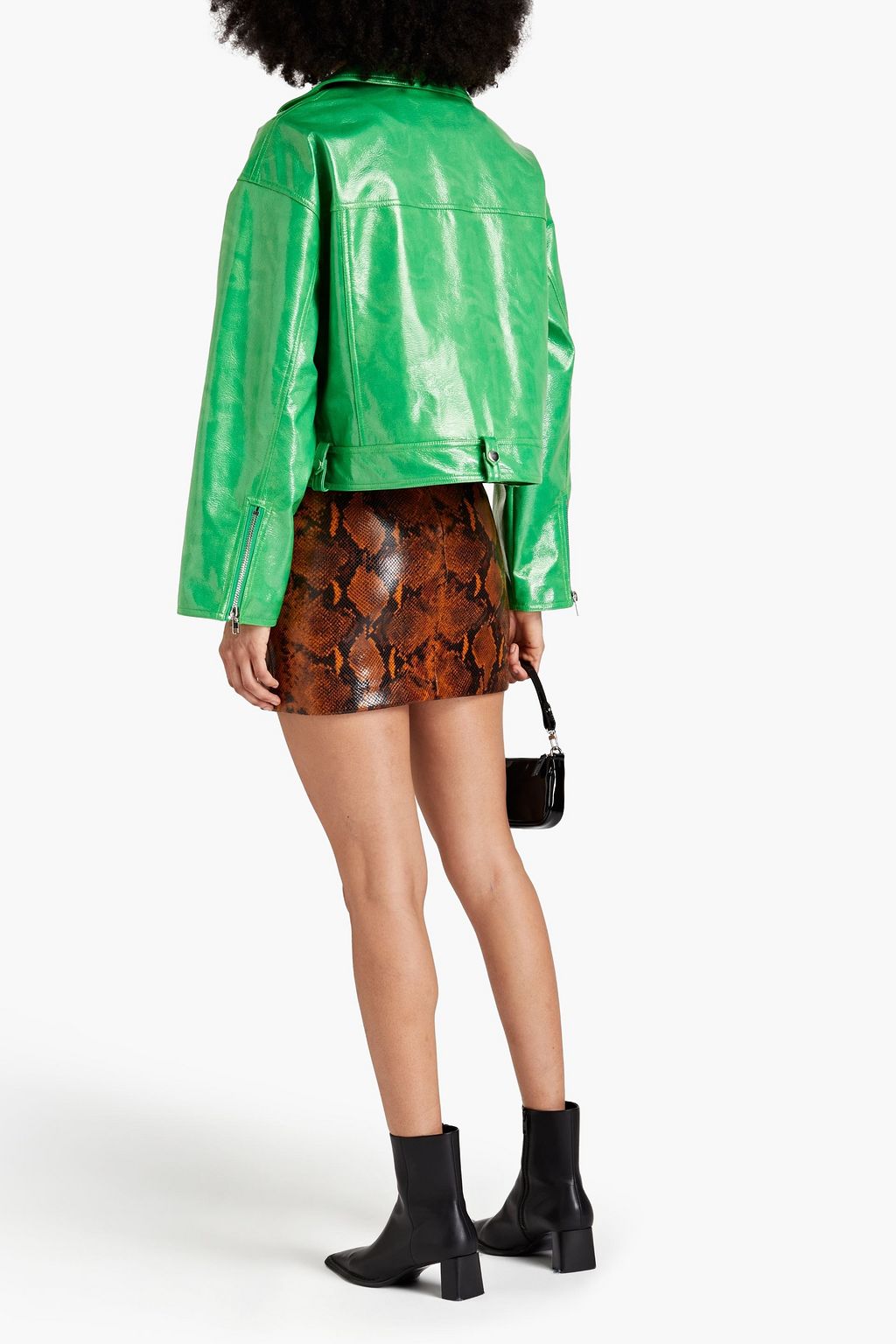 STAND STUDIO Imani glossed faux leather biker jacket