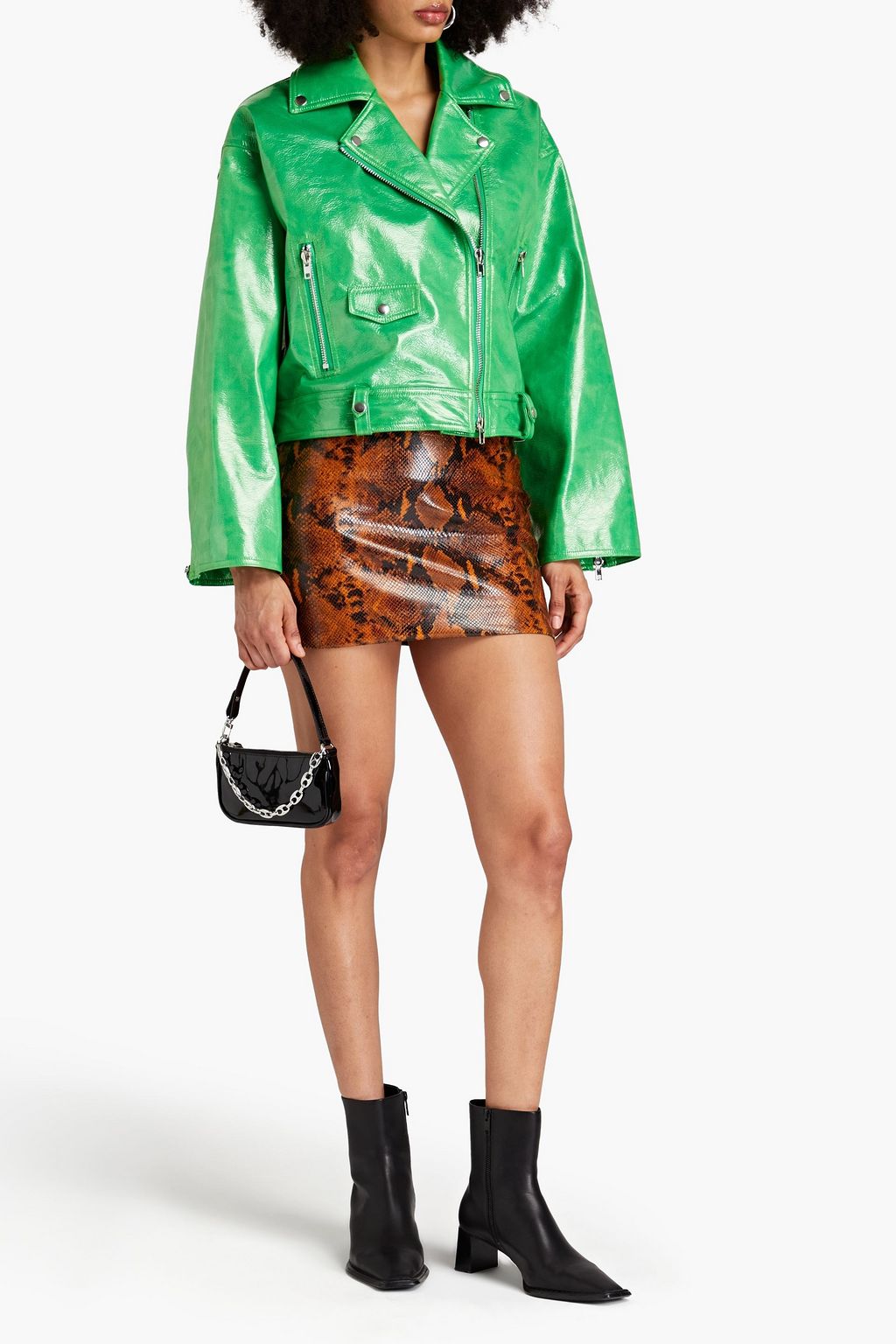 STAND STUDIO Imani glossed faux leather biker jacket