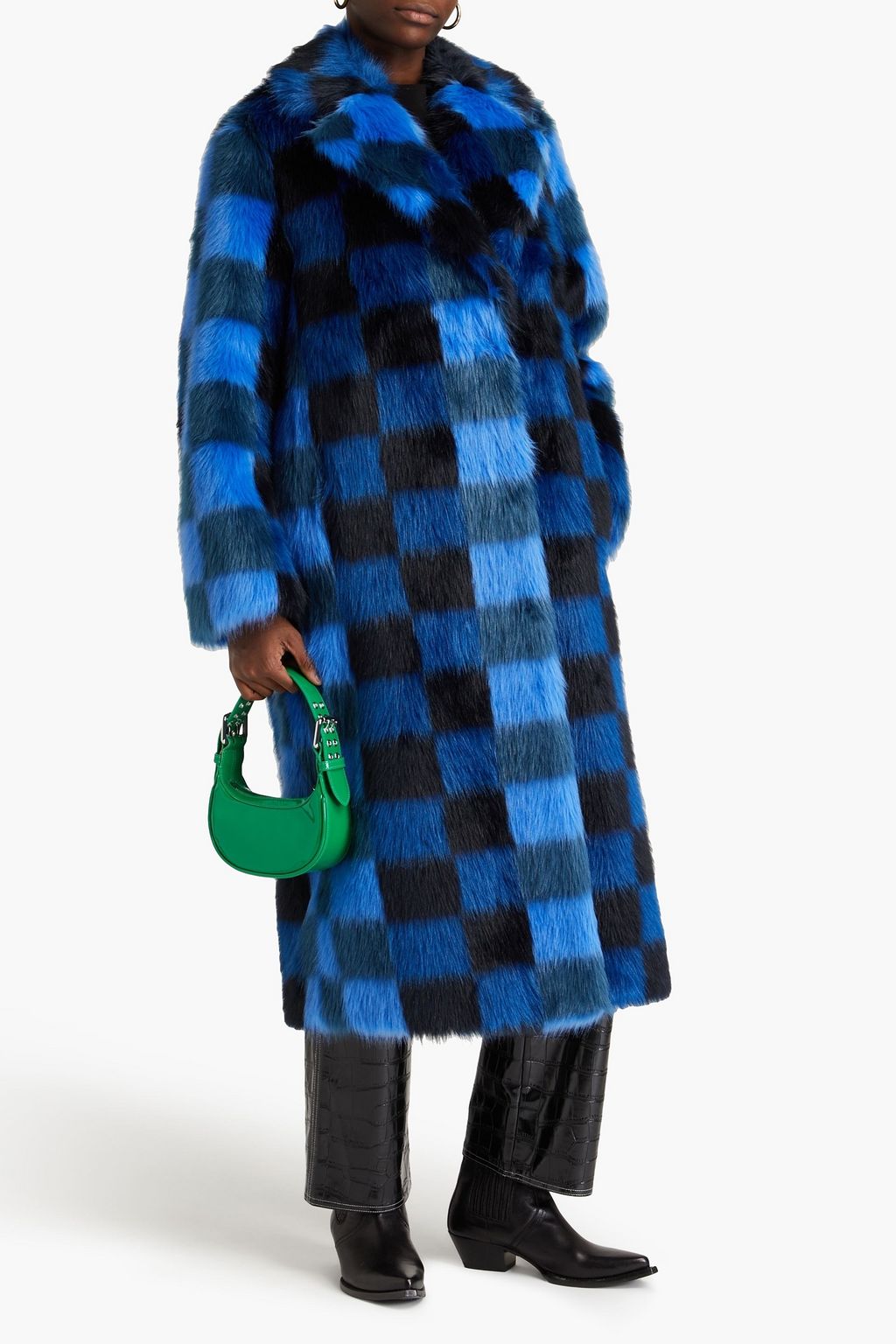 STAND STUDIO Mio checked faux fur coat