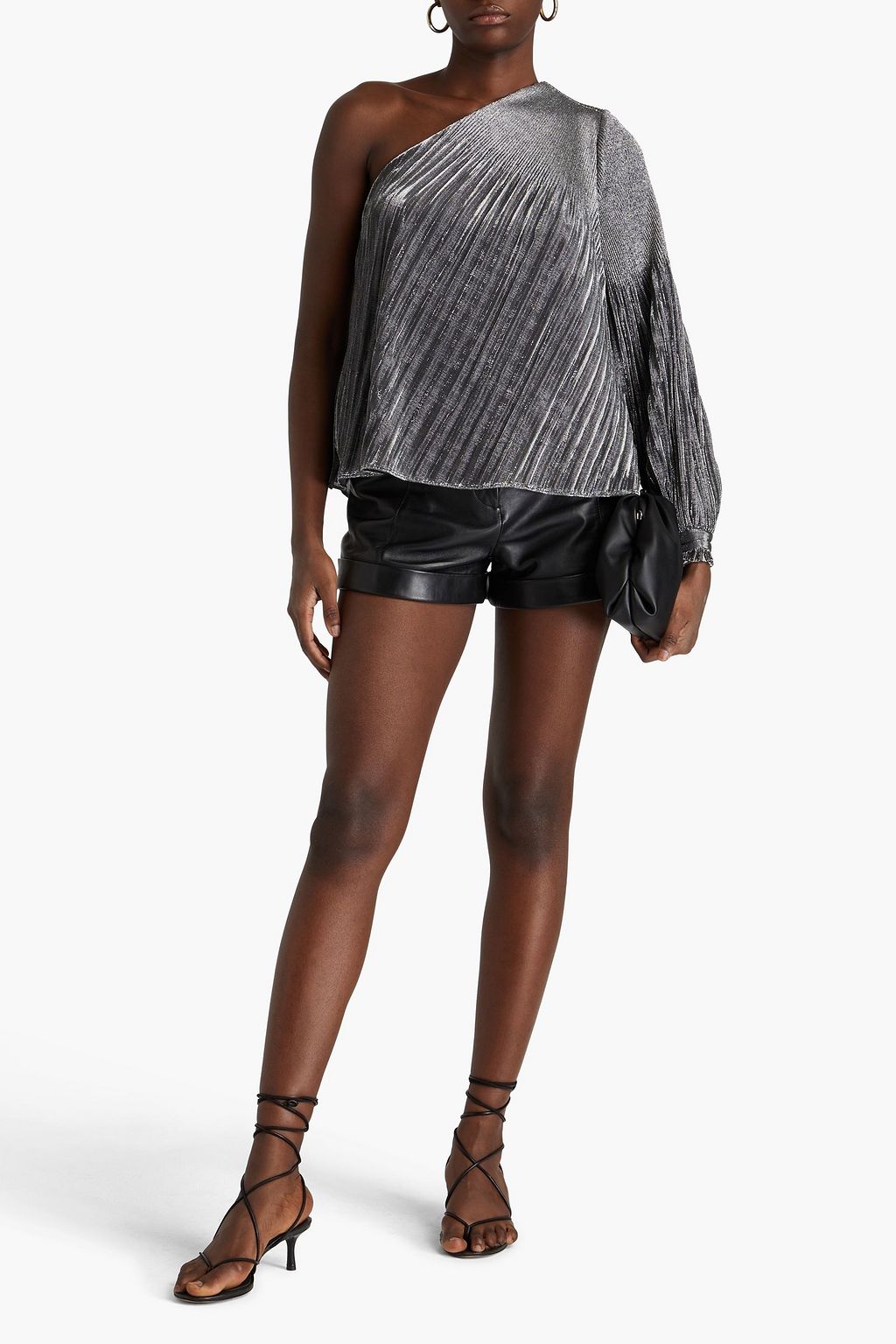 CLAUDIE PIERLOT One-shoulder pleated ruffled lamé top