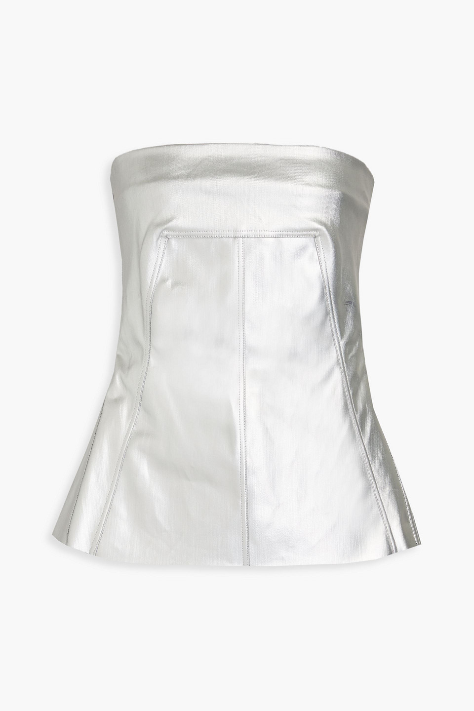 rick owens - strapless metallic coated denim top - metallic - it 40