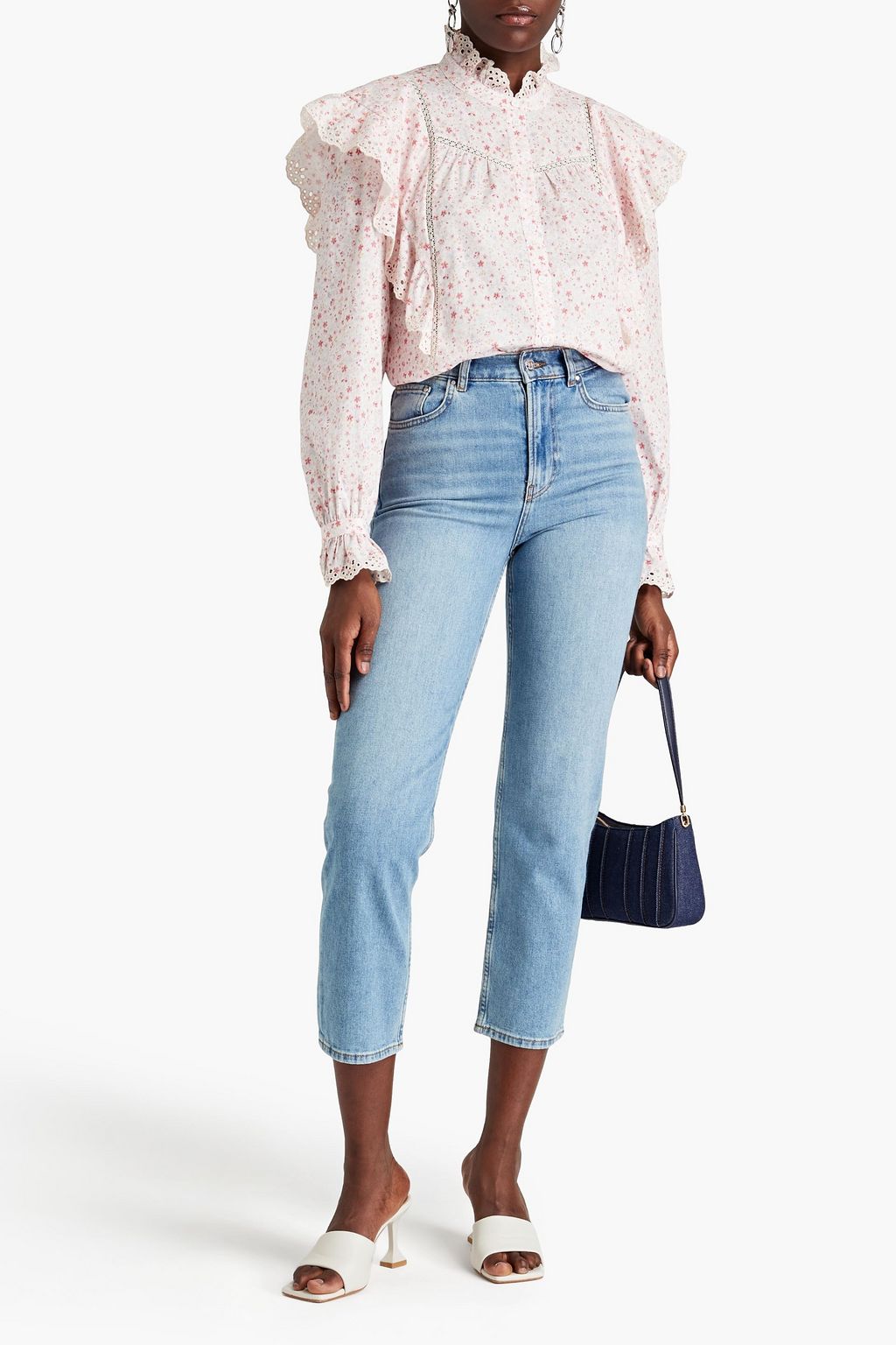 CLAUDIE PIERLOT コットン混 シャツ ラッフル付き フローラルプリント