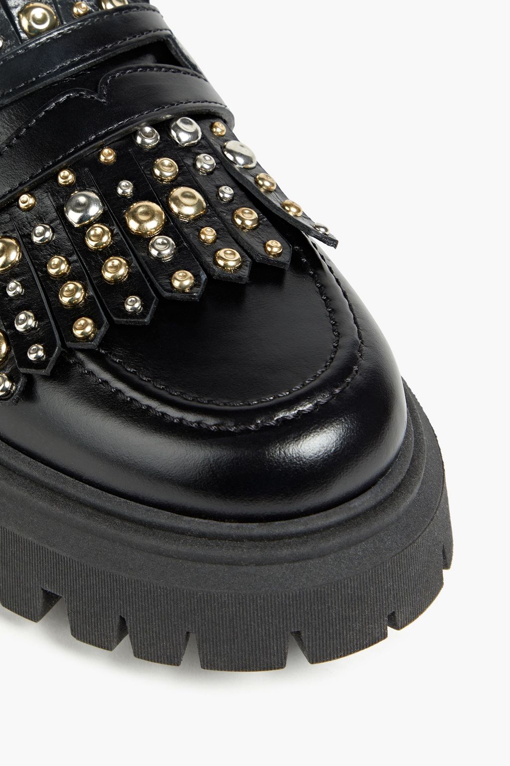 MAJE Fringed studded leather platform loafers