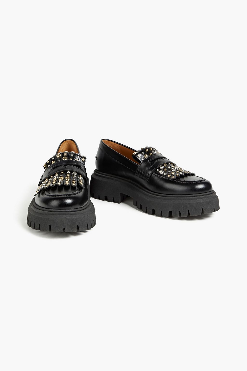 MAJE Fringed studded leather platform loafers