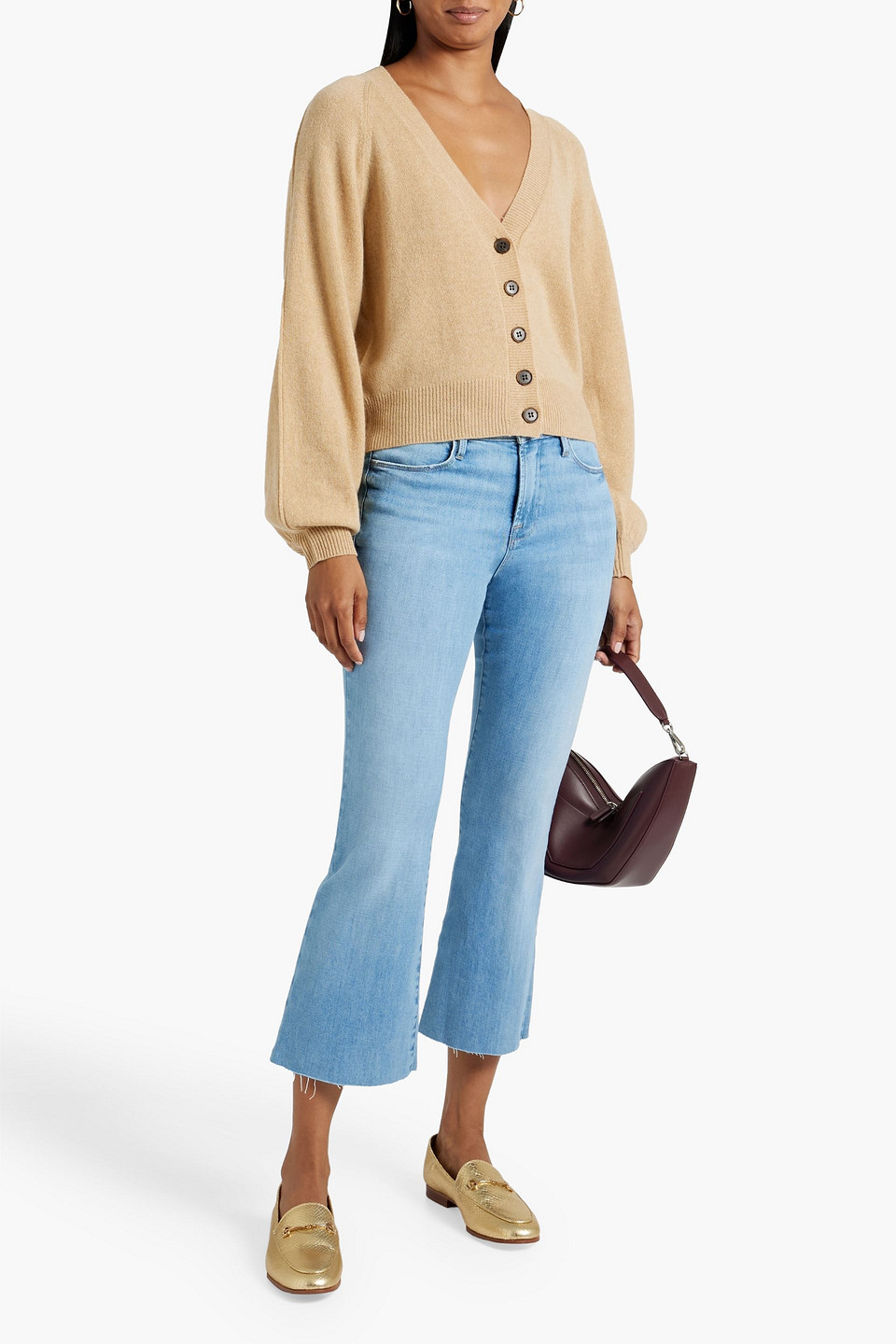Frame Le High Rise Crop Flare Jeans In Cebu In Light Denim