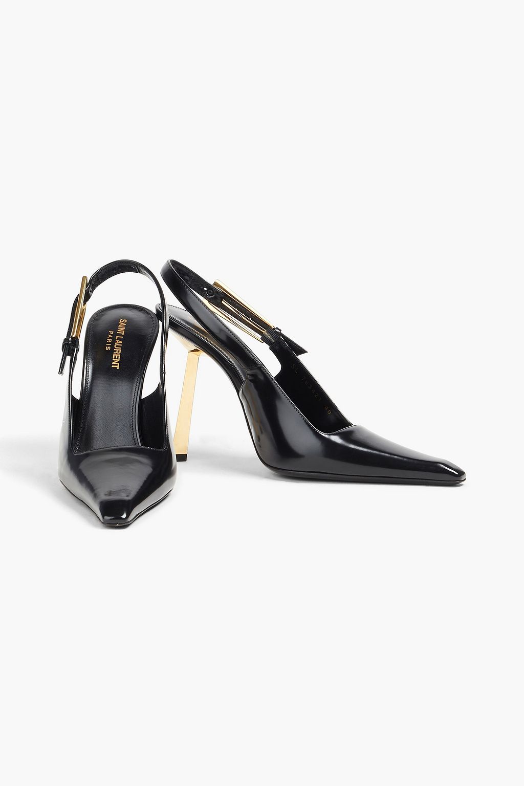 SAINT LAURENT حذاء بامب "ماريلين" من الجلد اللامع مزوّد بحزام كاحل