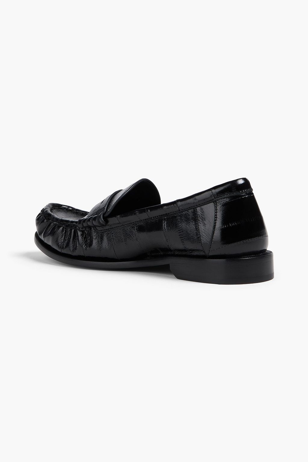 SAINT LAURENT Logo-embellished glossed textured-leather penny loafers