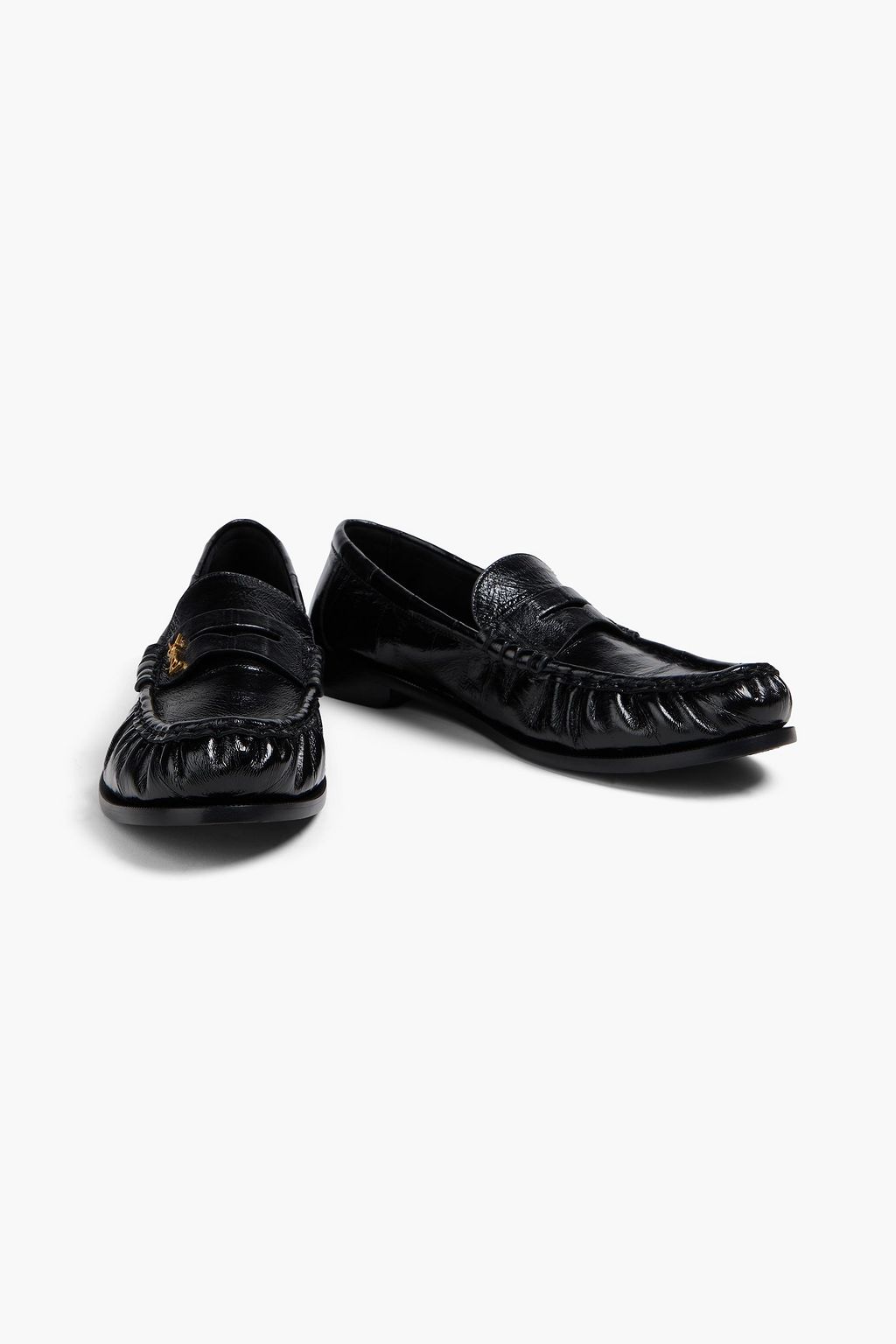 SAINT LAURENT Logo-embellished glossed textured-leather penny loafers