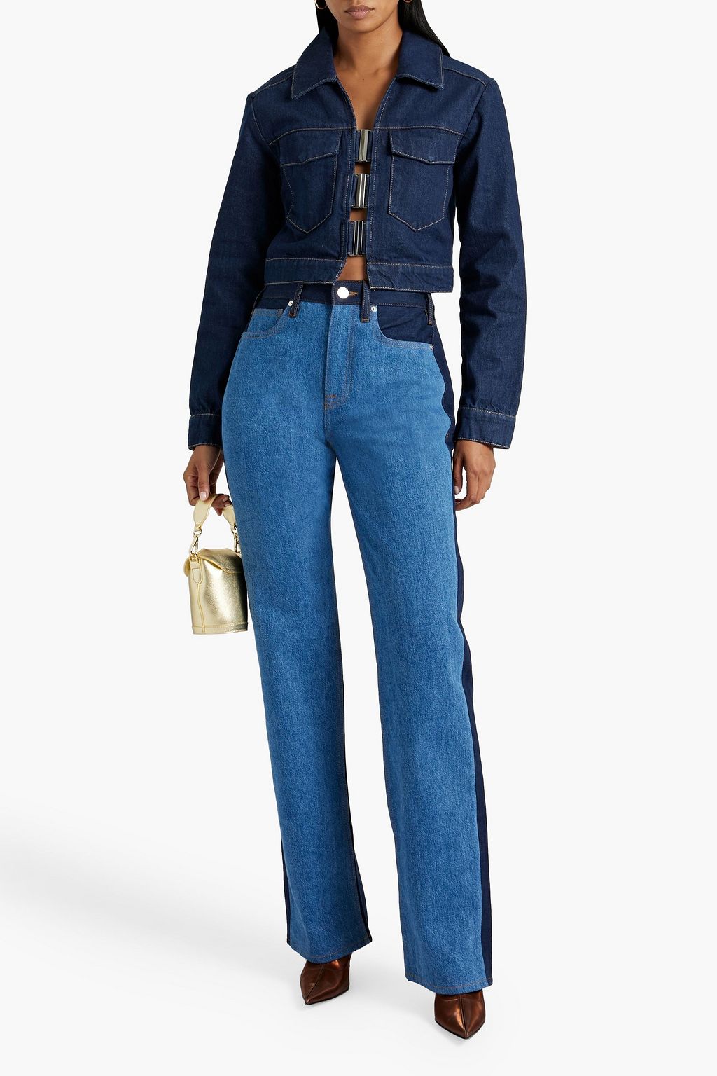 FRAME Le Jane two-tone high-rise straight-leg jeans