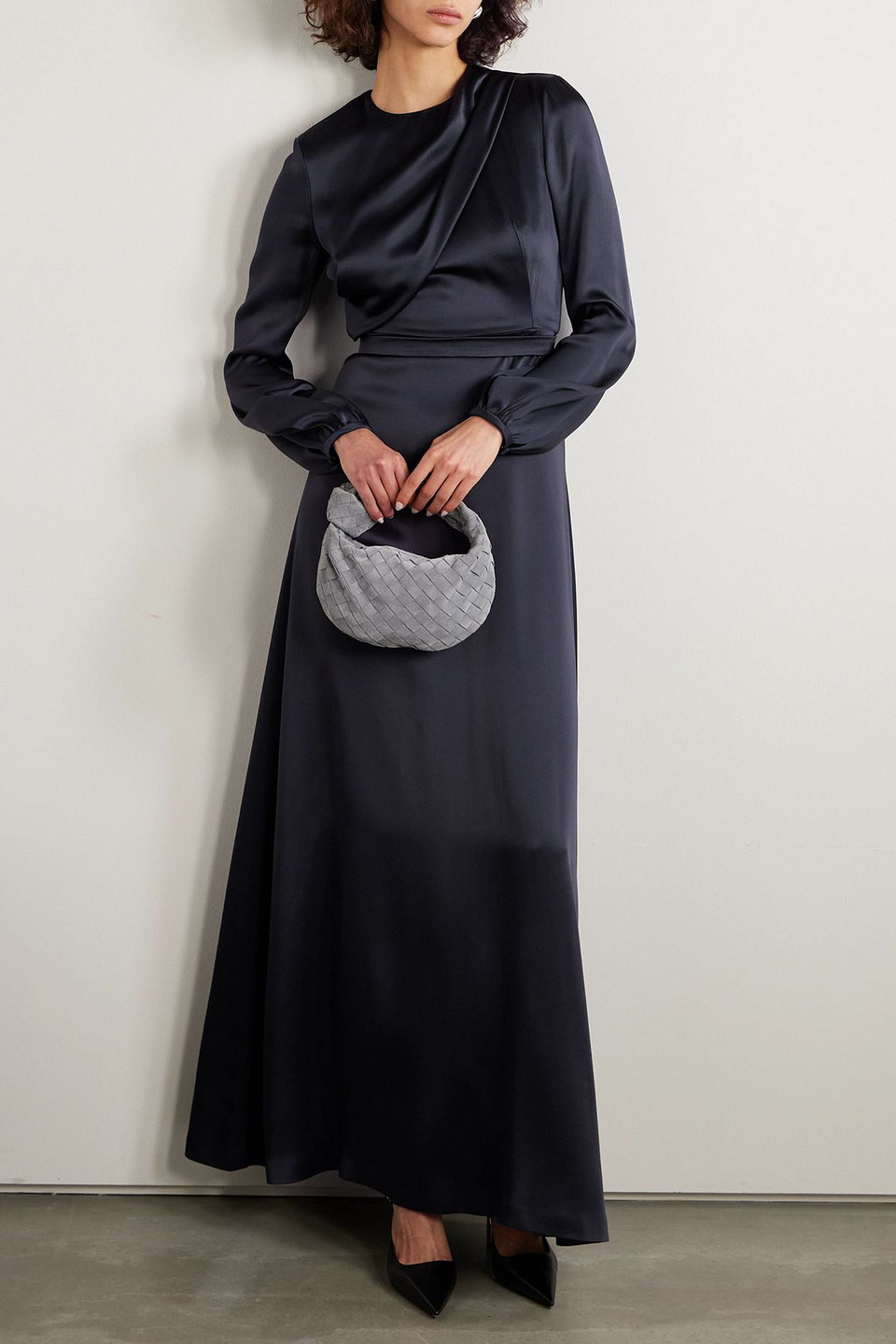 Stella Mccartney Asymmetric Draped Satin Gown In Blue