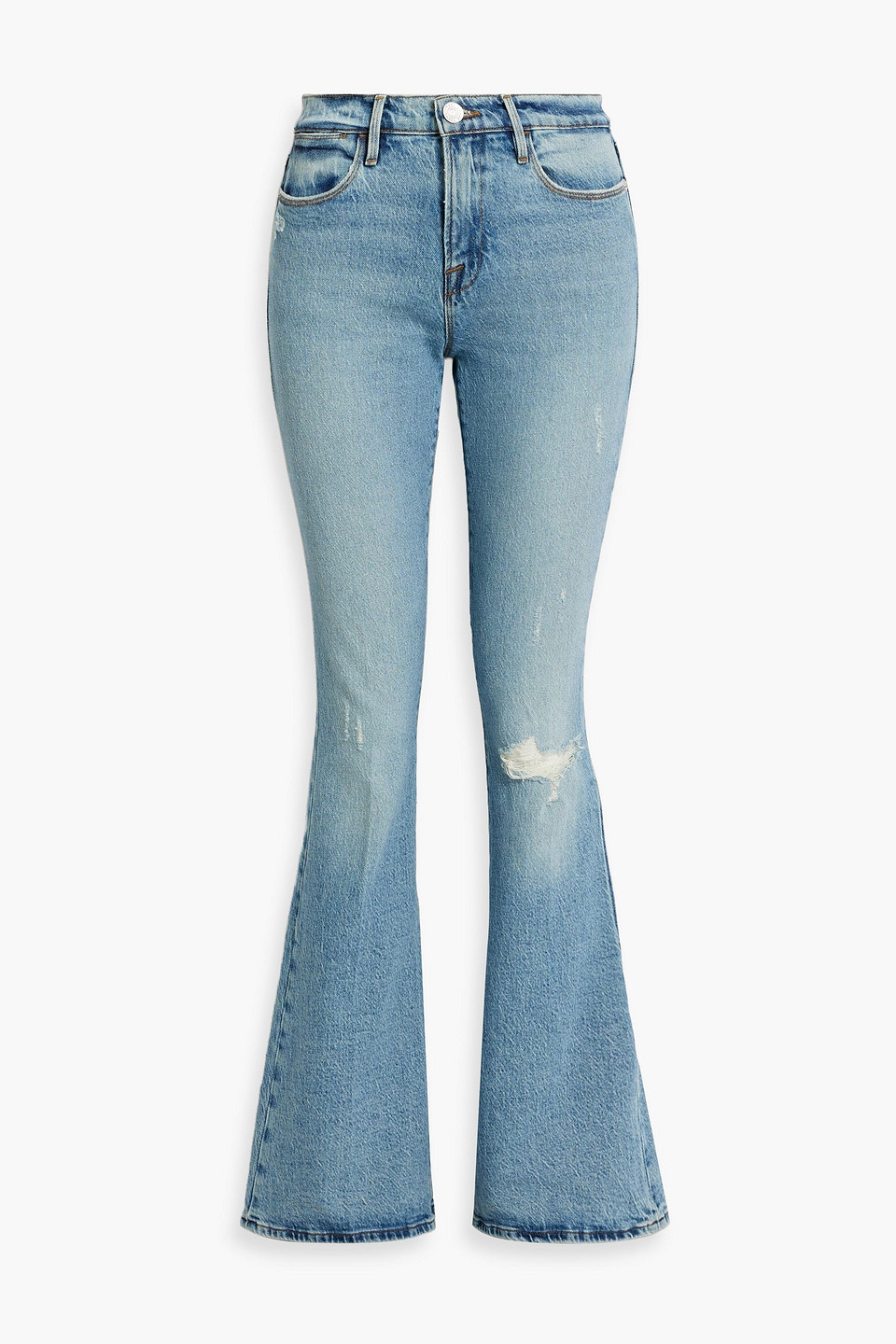 Frame Le High Flare Distressed High-rise Flared Jeans In Light Denim