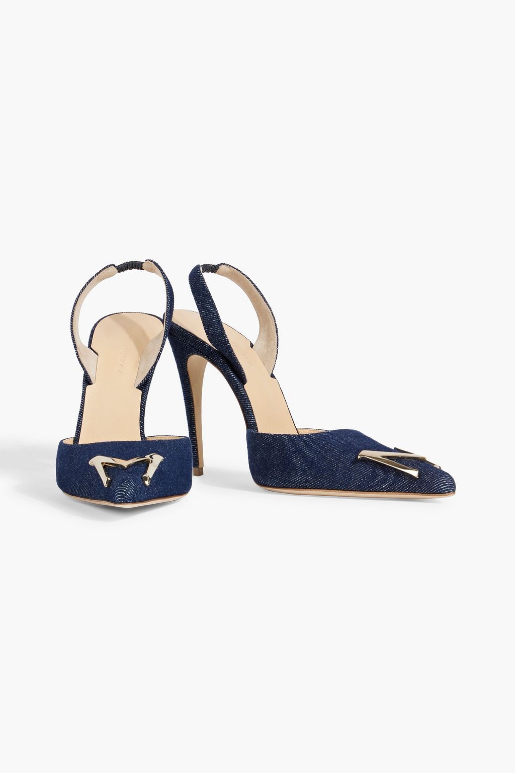 MAGDA BUTRYM Logo-embellished denim slingback pumps