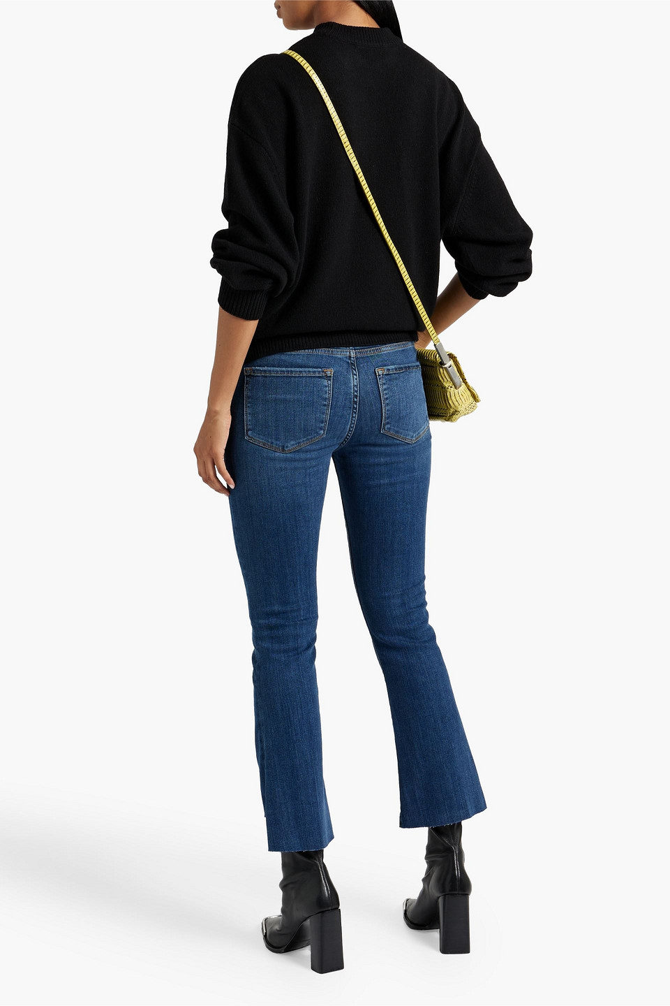 Shop Frame Distressed High-rise Kick-flare Jeans In Mid Denim