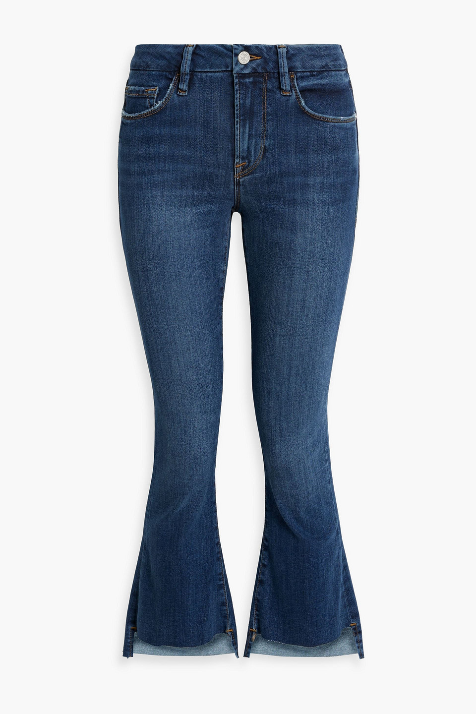 Frame Distressed High-rise Kick-flare Jeans In Mid Denim