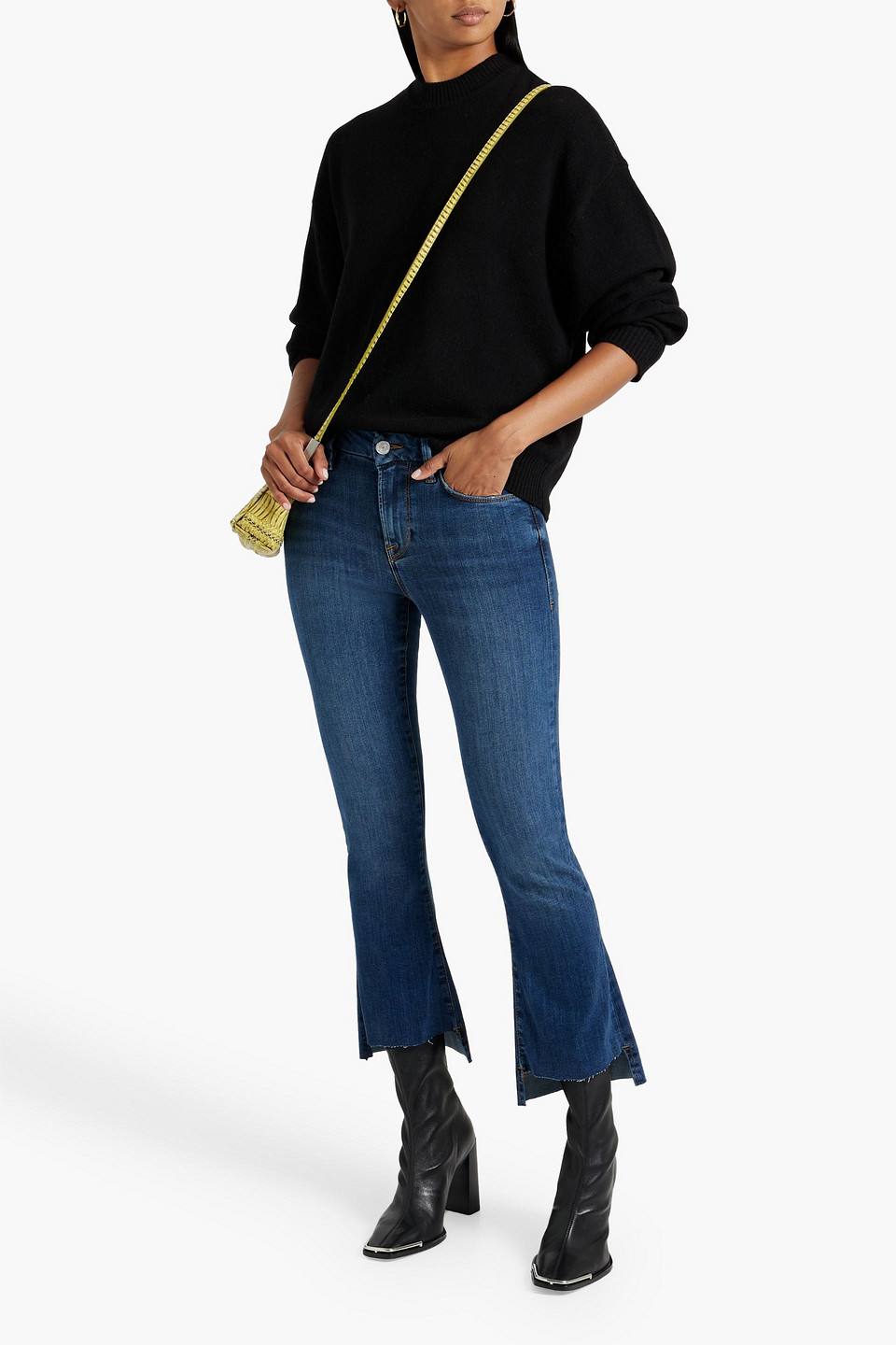 Frame Distressed High-rise Kick-flare Jeans In Mid Denim