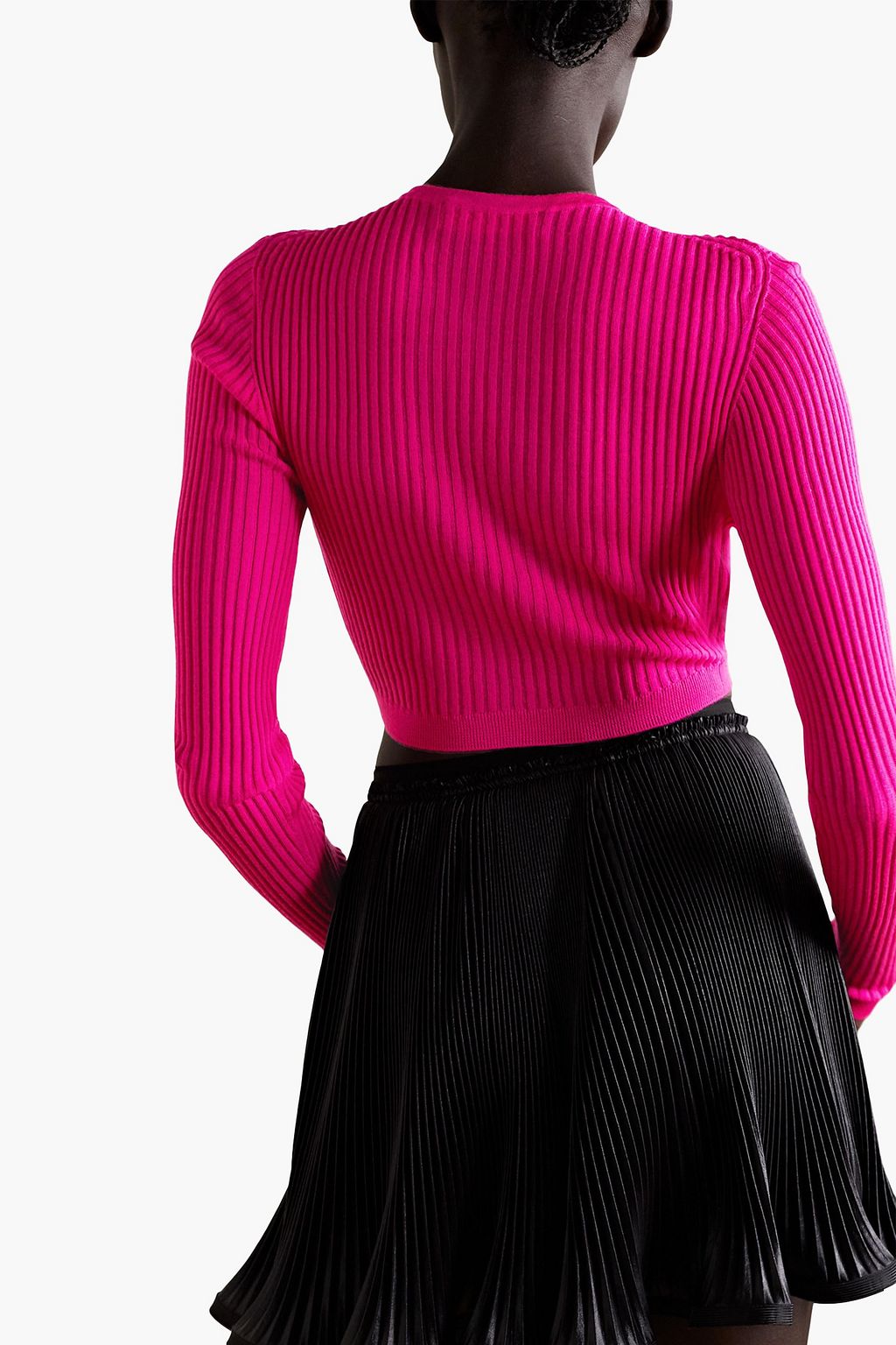 VERSACE Cropped cutout ribbed wool cardigan