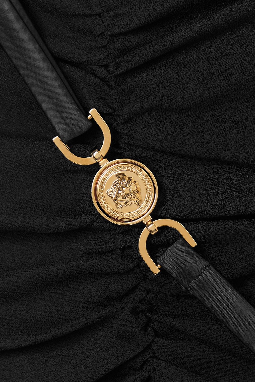 VERSACE Embellished ruched crepe midi skirt