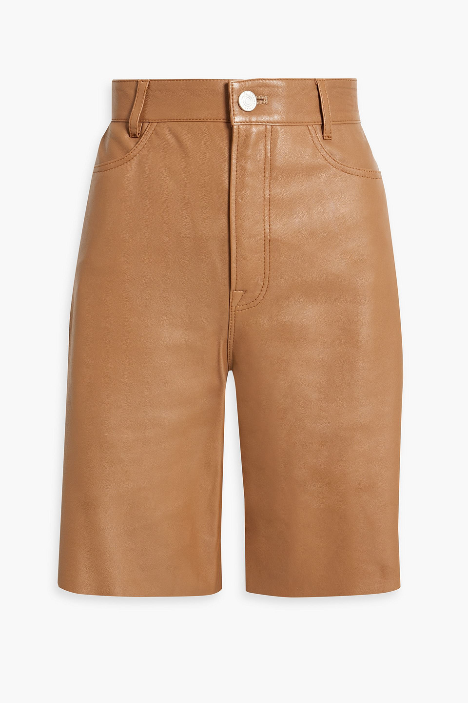 Shop Frame Leather Shorts In Camel