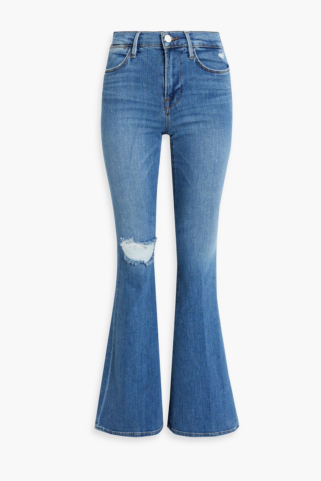 FRAME Le High Flare distressed high-rise flared jeans | THE OUTNET